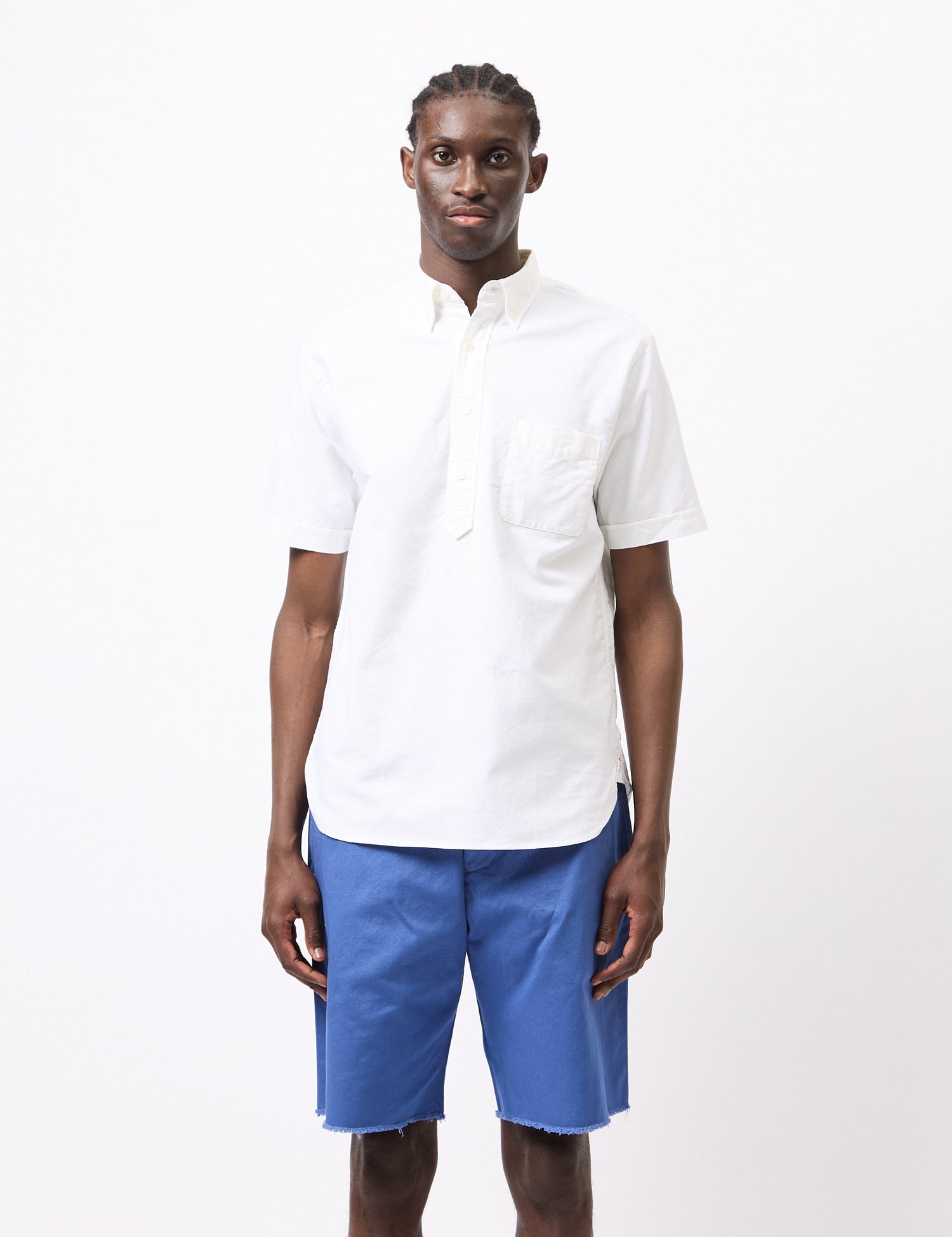 Beams Plus B.D. Pullover Short Sleeve Oxford Shirt - White — BHODE