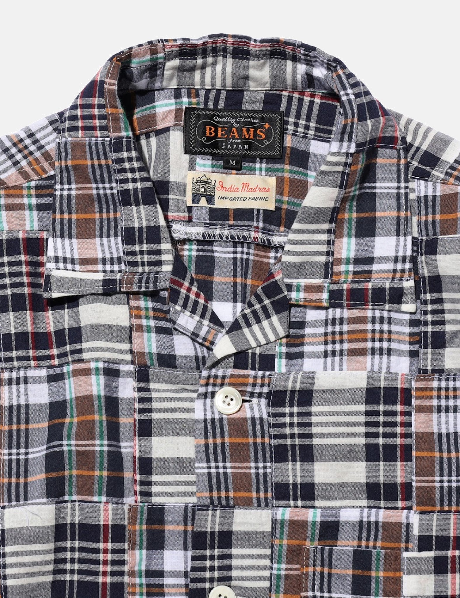 Beams Plus Cabana Boy-SHT Patchwork Madras Shirt - Navy Blue — BHODE