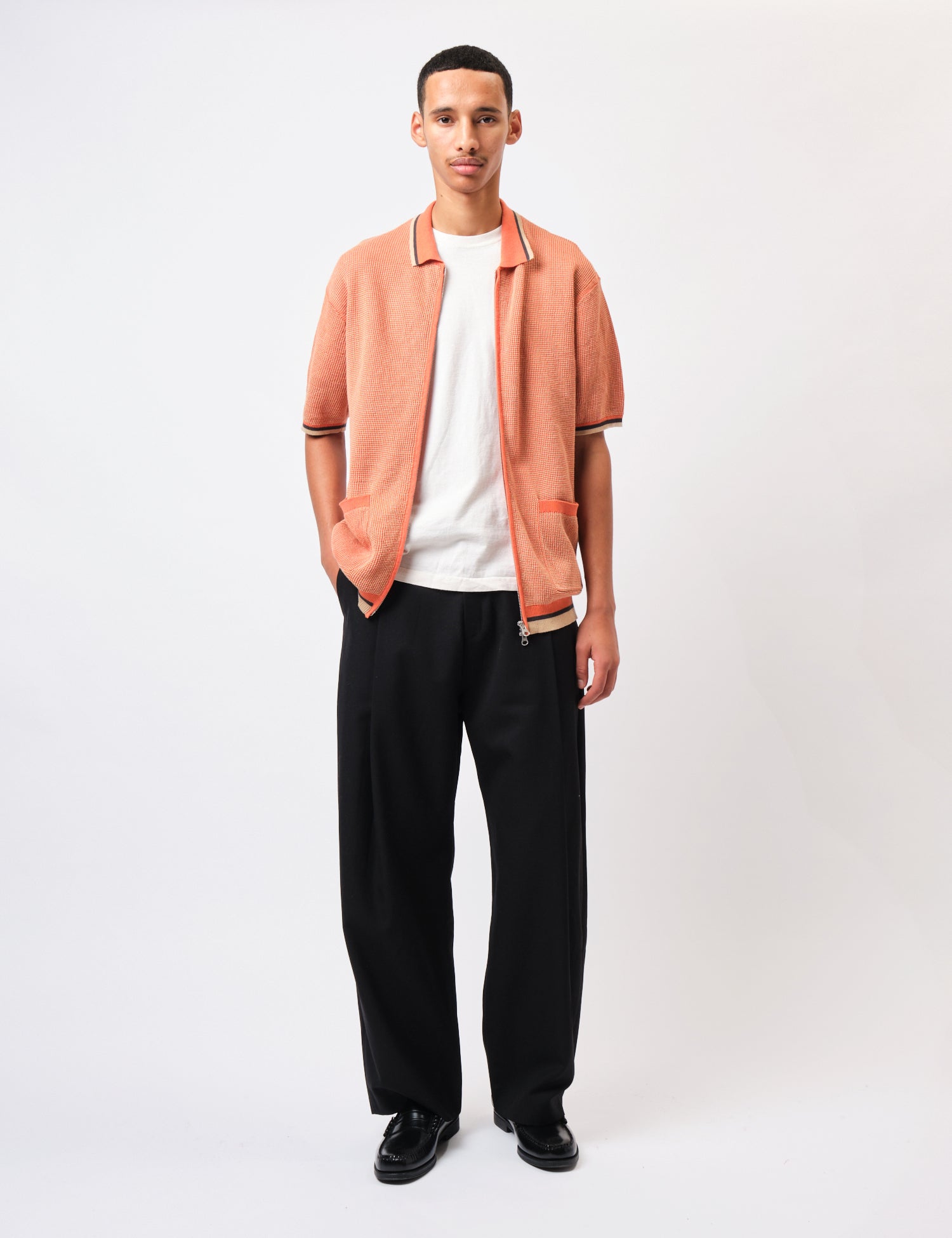 Beams Plus Zip Knit Polo Shirt - Orange — BHODE