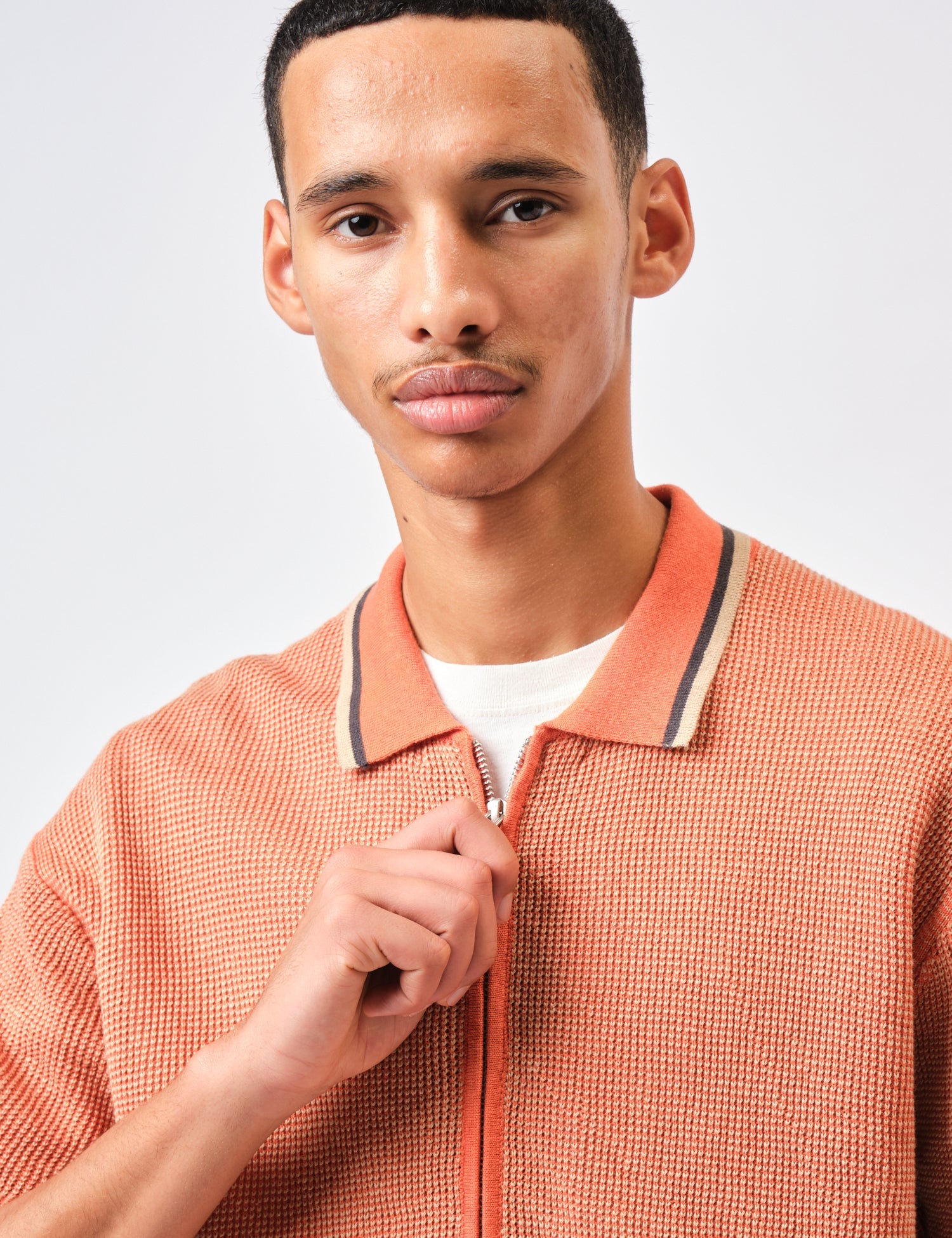 Beams Plus Zip Knit Polo Shirt - Orange — BHODE