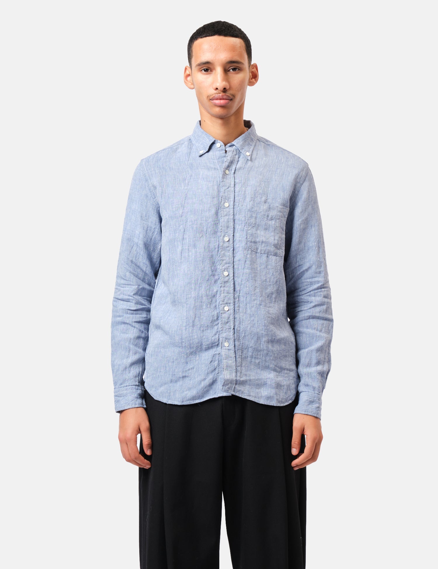 Beams Plus Button Down 1/40 Linen Chambray Shirt - Blue — BHODE