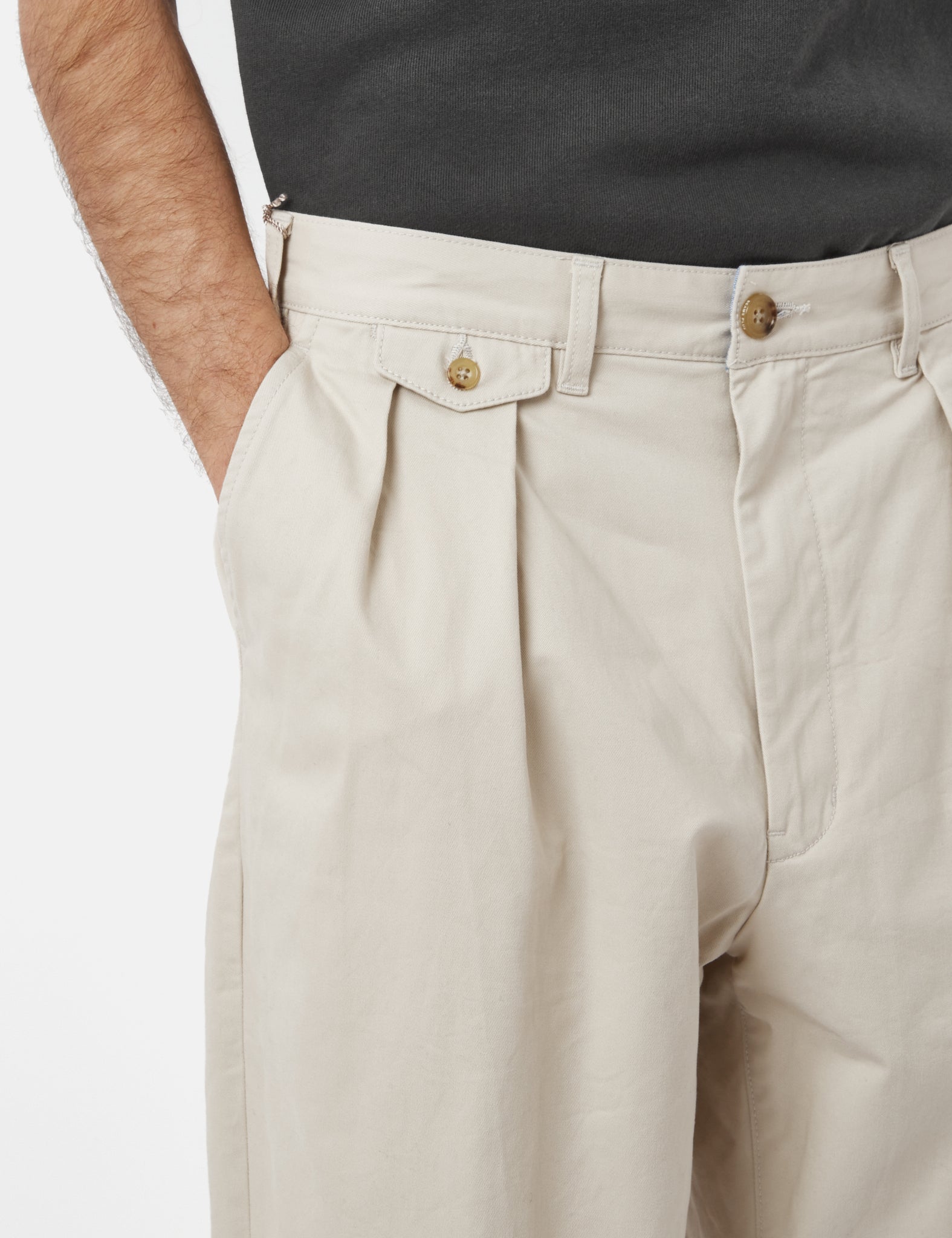Beams Plus 2 Pleat Twill Trousers - Cement Grey — BHODE