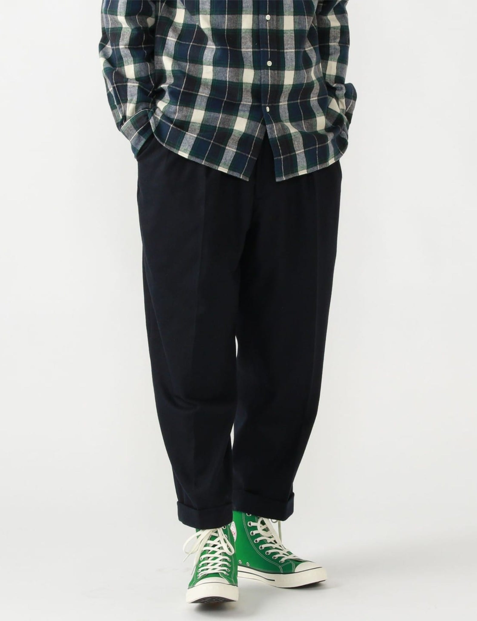 Beams Plus 2 Pleats Tapered Flannel - Navy Blue — BHODE