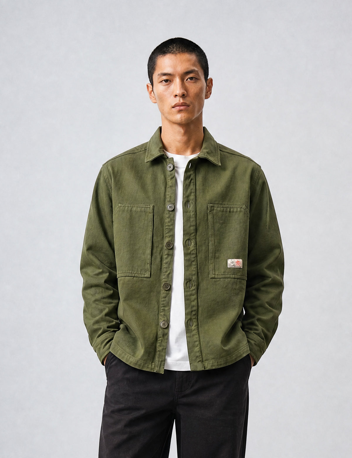 Bhode Map Pocket Overshirt Twill - Army Green