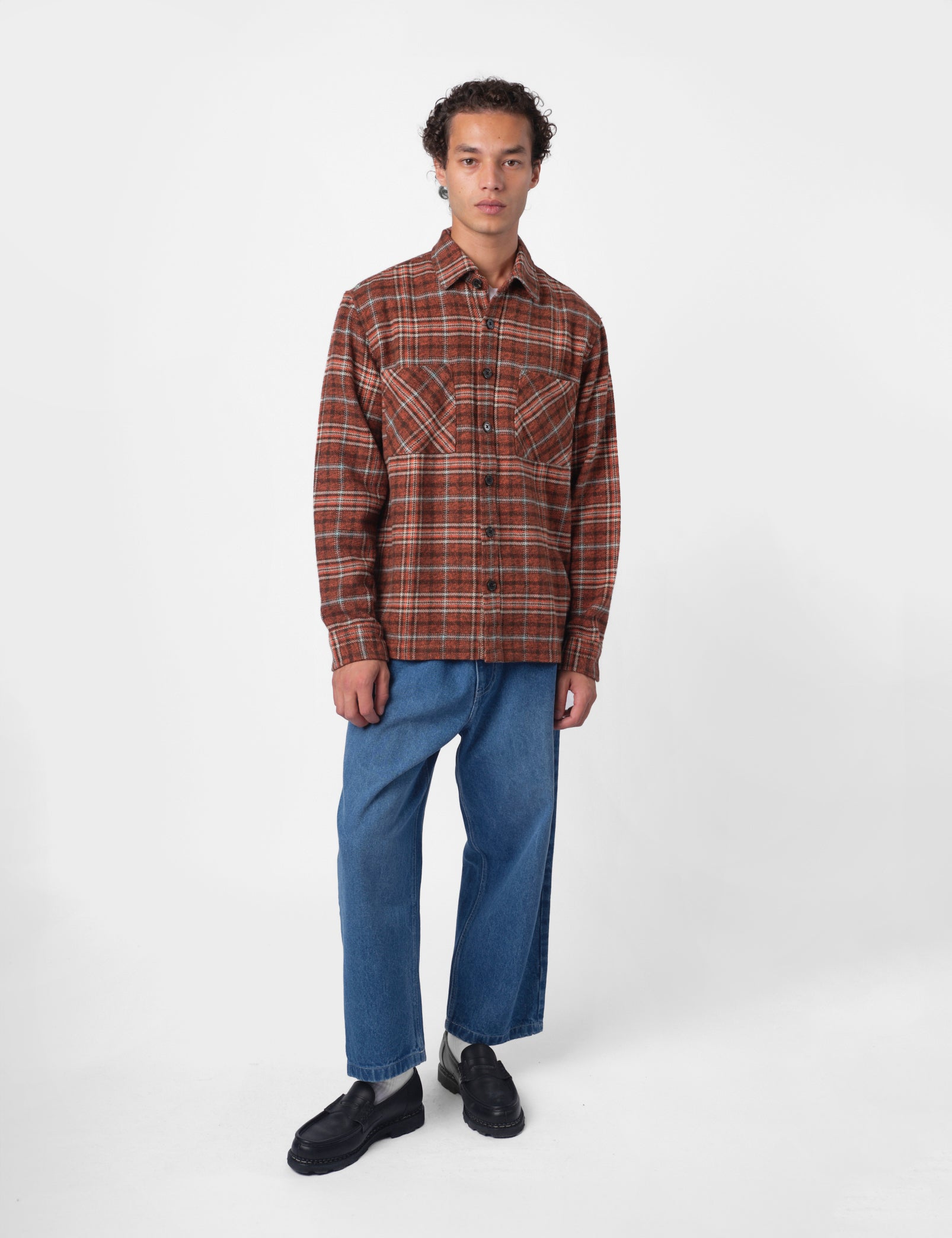 Bhode Zennor Check Over Shirt (Flannel) - Rust/Brown