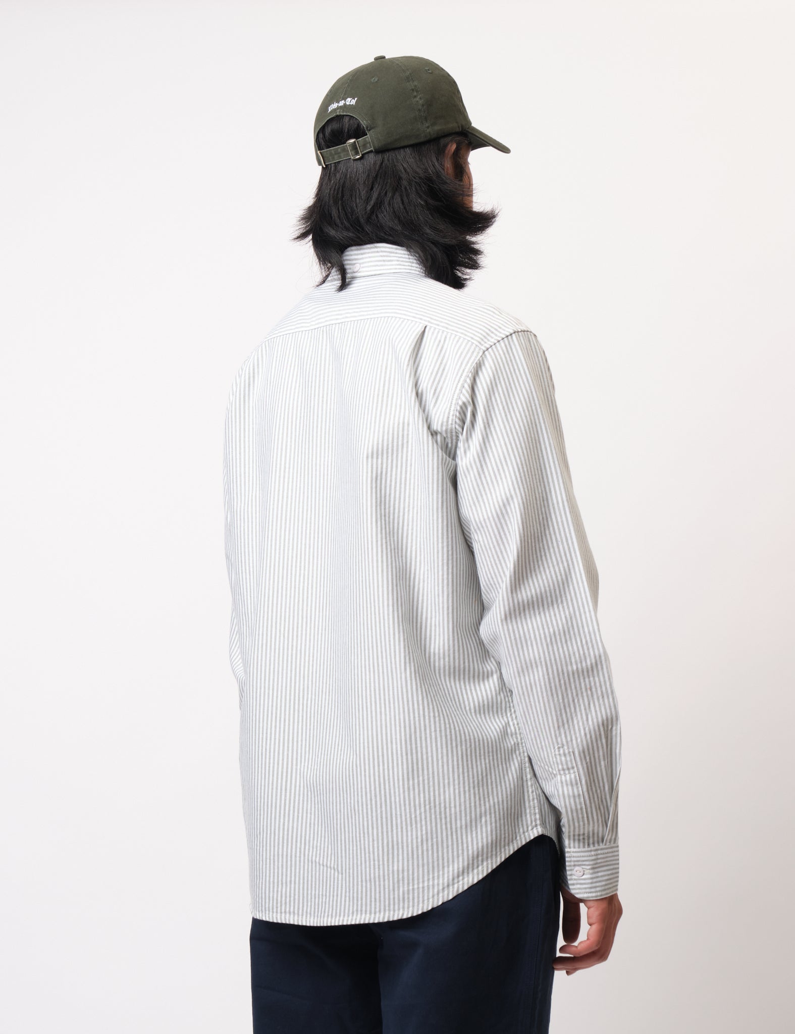 Bhode Oxford Stripe Shirt - White/Olive Green