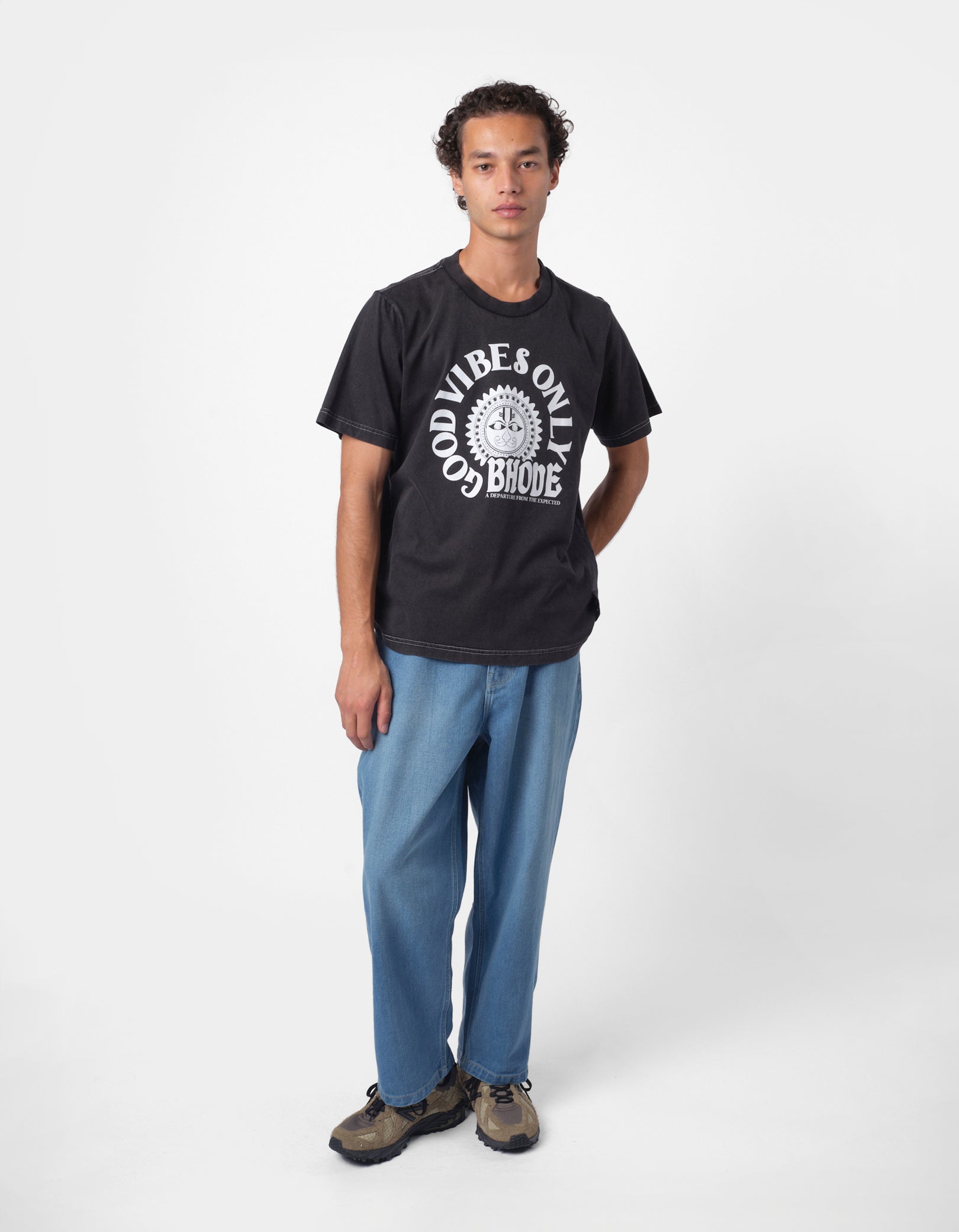 Bhode Good Vibes Pigment Dyed T-Shirt - Washed Black