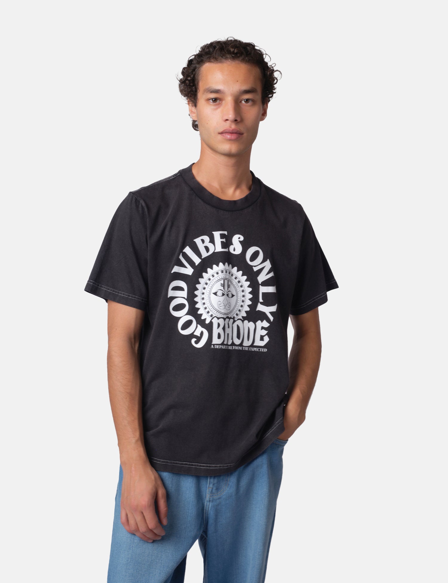 Bhode Good Vibes Pigment Dyed T-Shirt - Washed Black