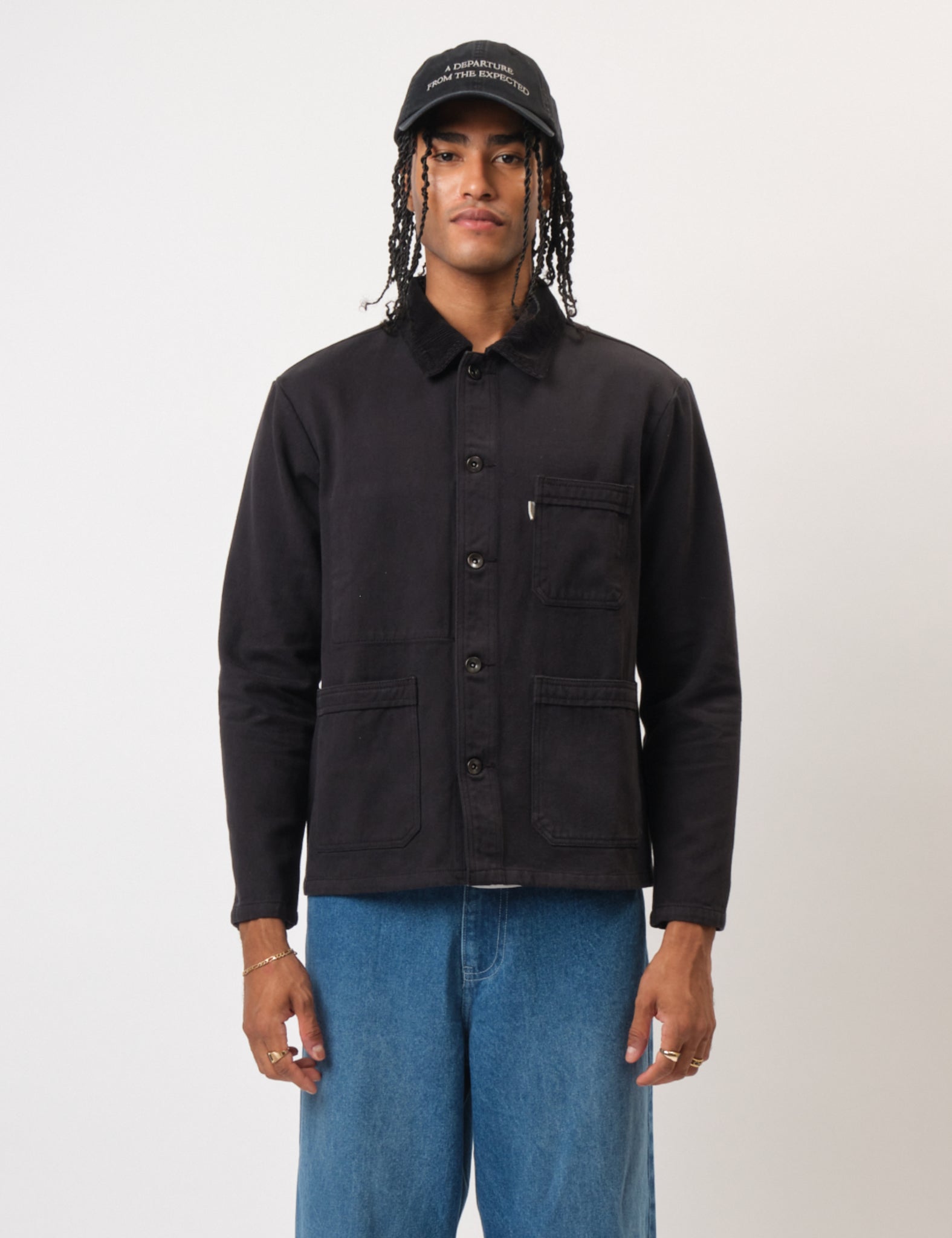 Bhode Chore Jacket Cord Collar - Anthracite Black