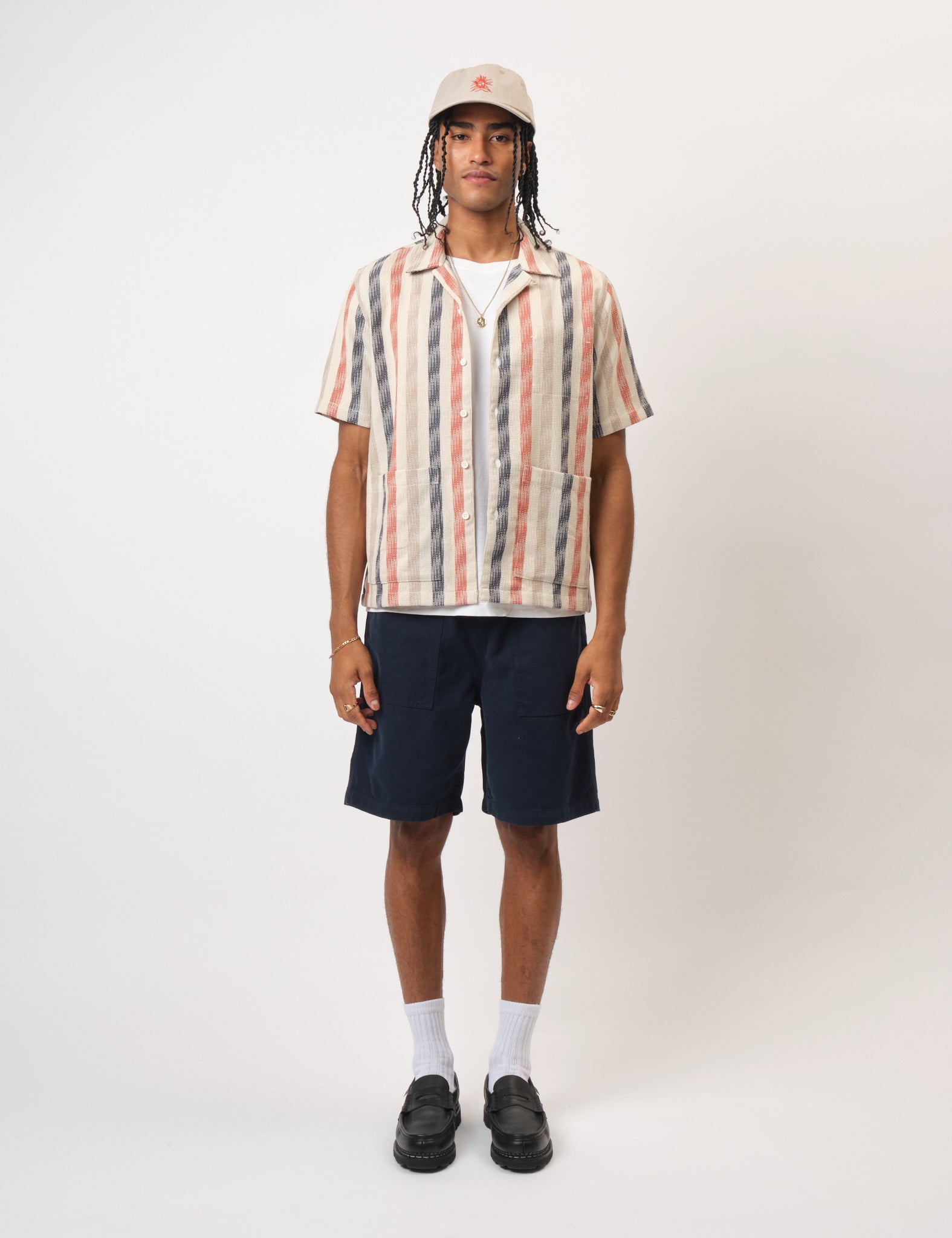 Bhode Cuban Stripe Short Sleeve Shirt - Stone
