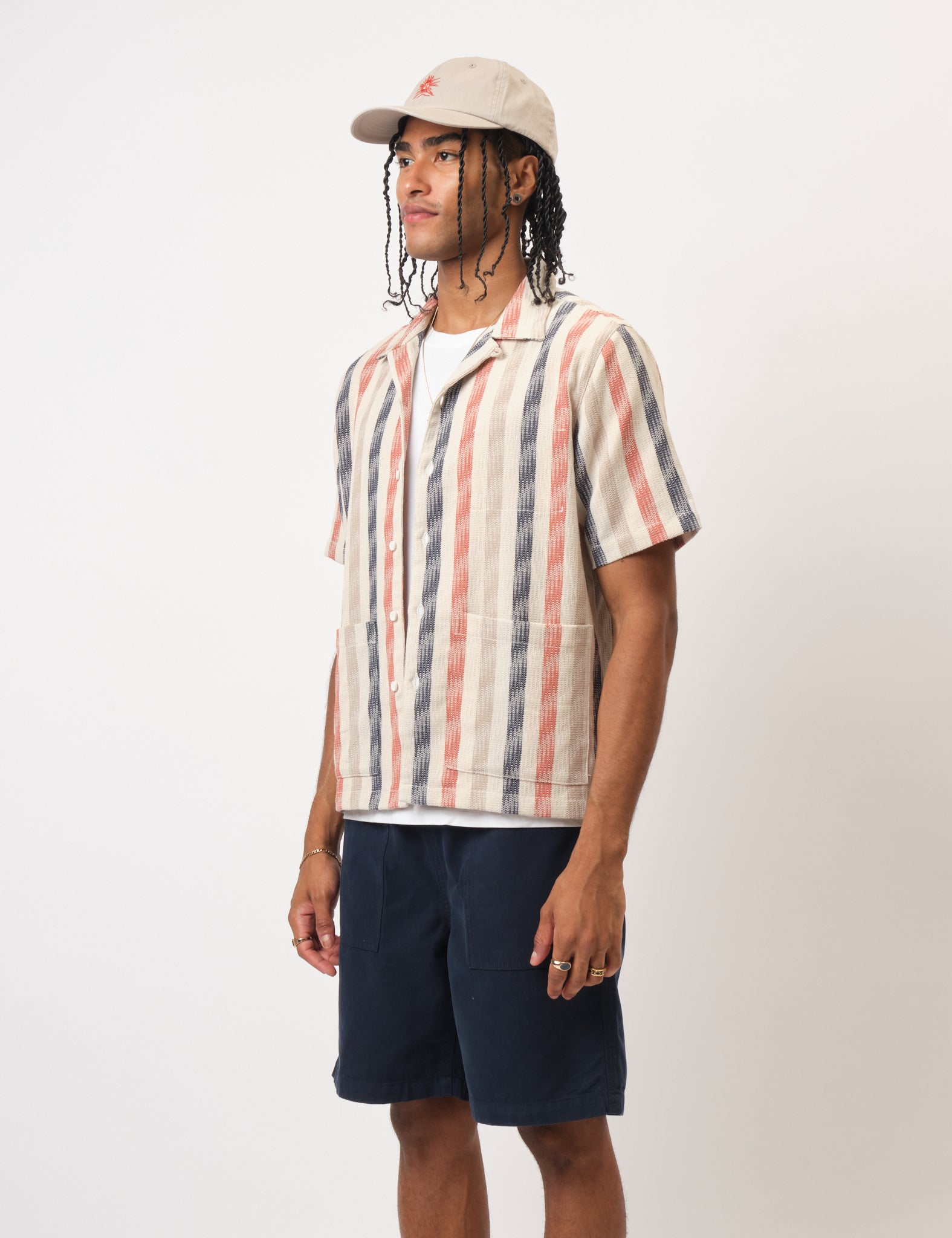 Bhode Cuban Stripe Short Sleeve Shirt - Stone