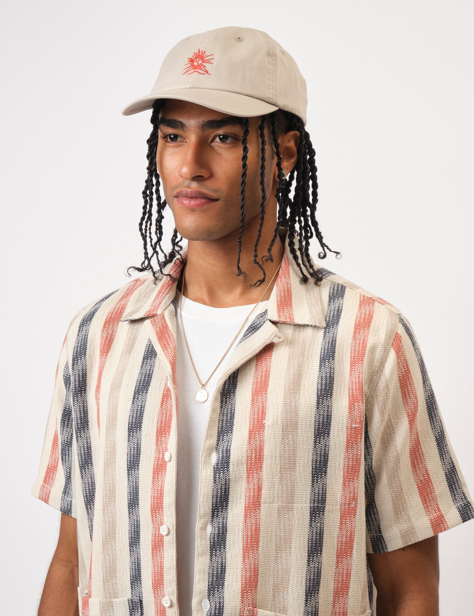 Bhode Cuban Stripe Short Sleeve Shirt - Stone
