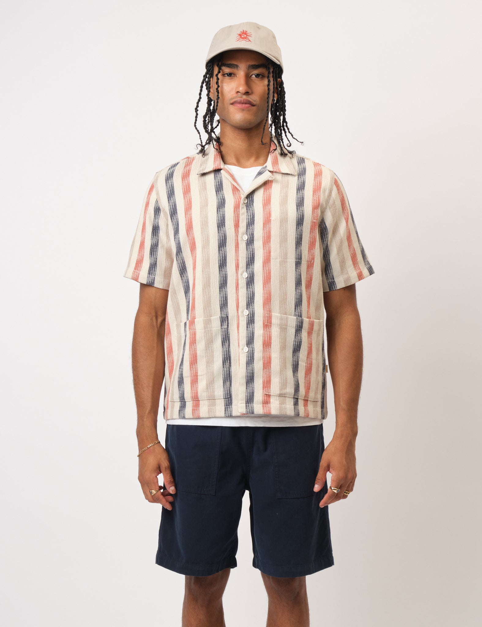 Bhode Cuban Stripe Short Sleeve Shirt - Stone