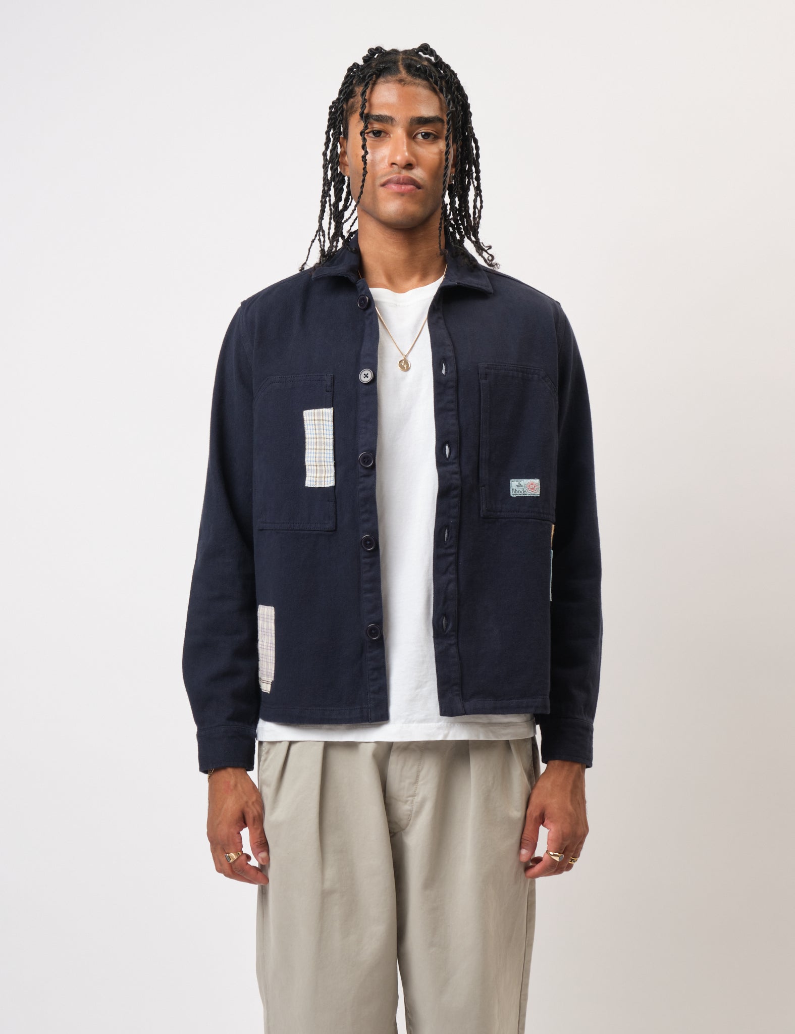 Bhode Map Pocket Overshirt (Patchwork) - Navy Blue