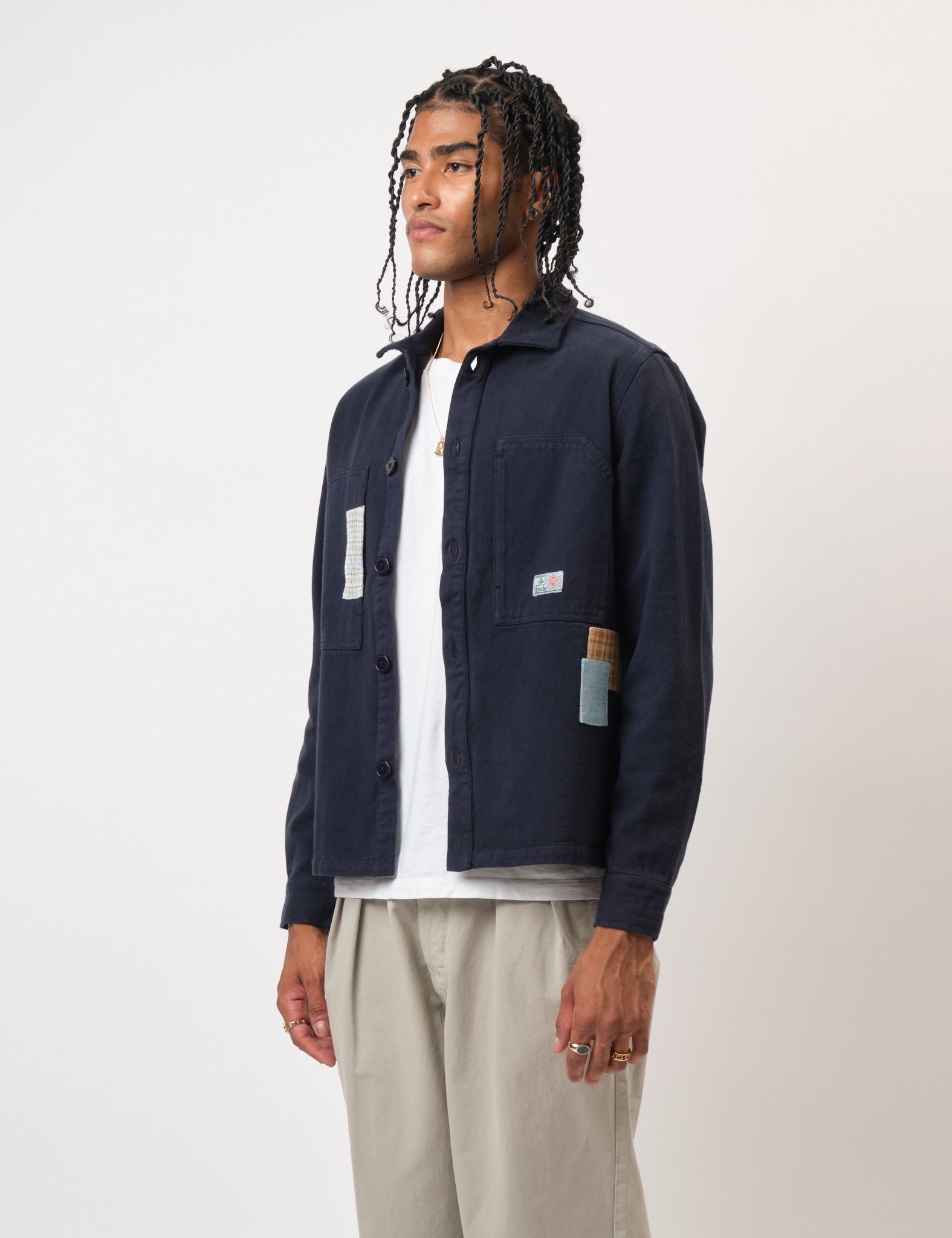 Bhode Map Pocket Overshirt (Patchwork) - Navy Blue