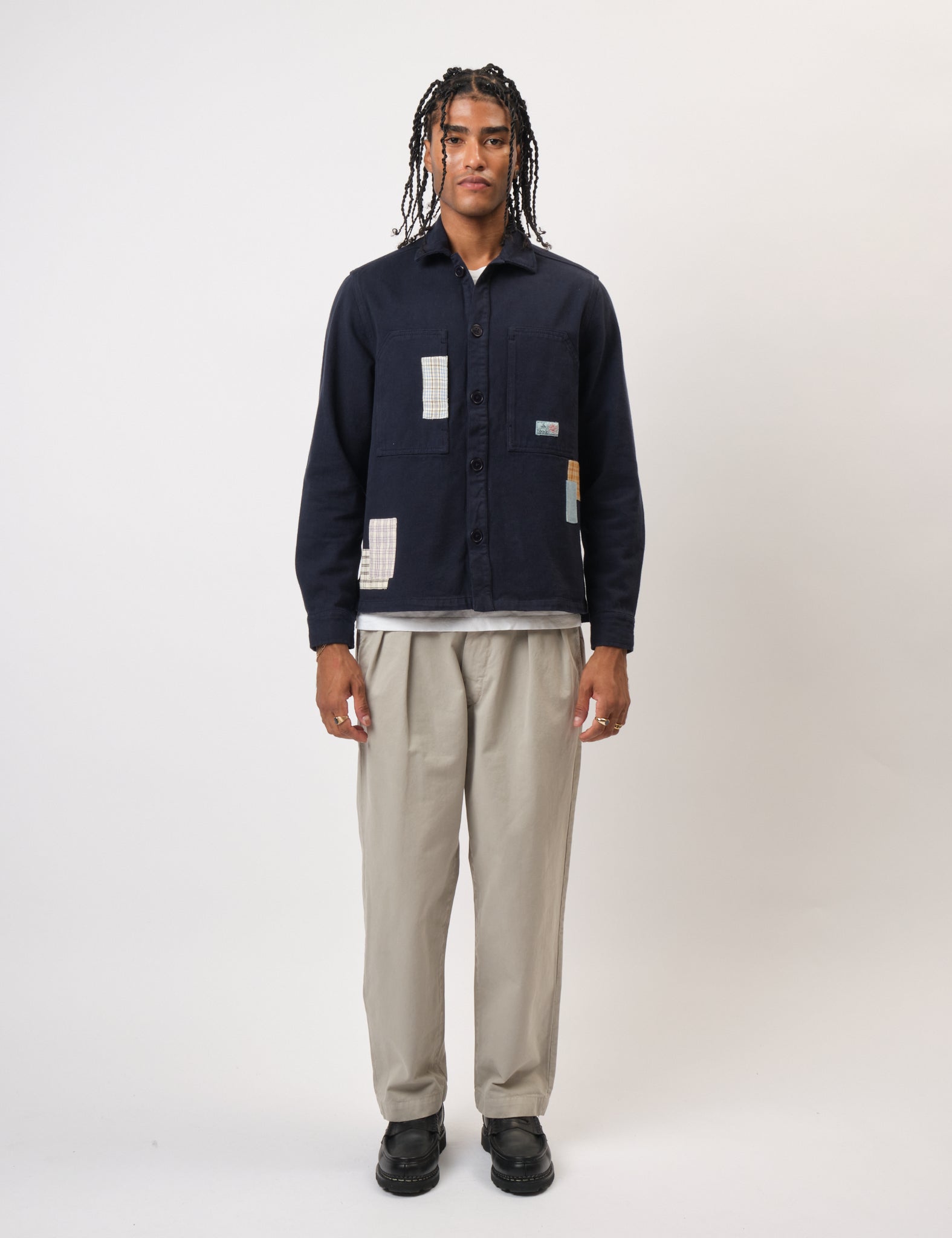 Bhode Map Pocket Overshirt (Patchwork) - Navy Blue