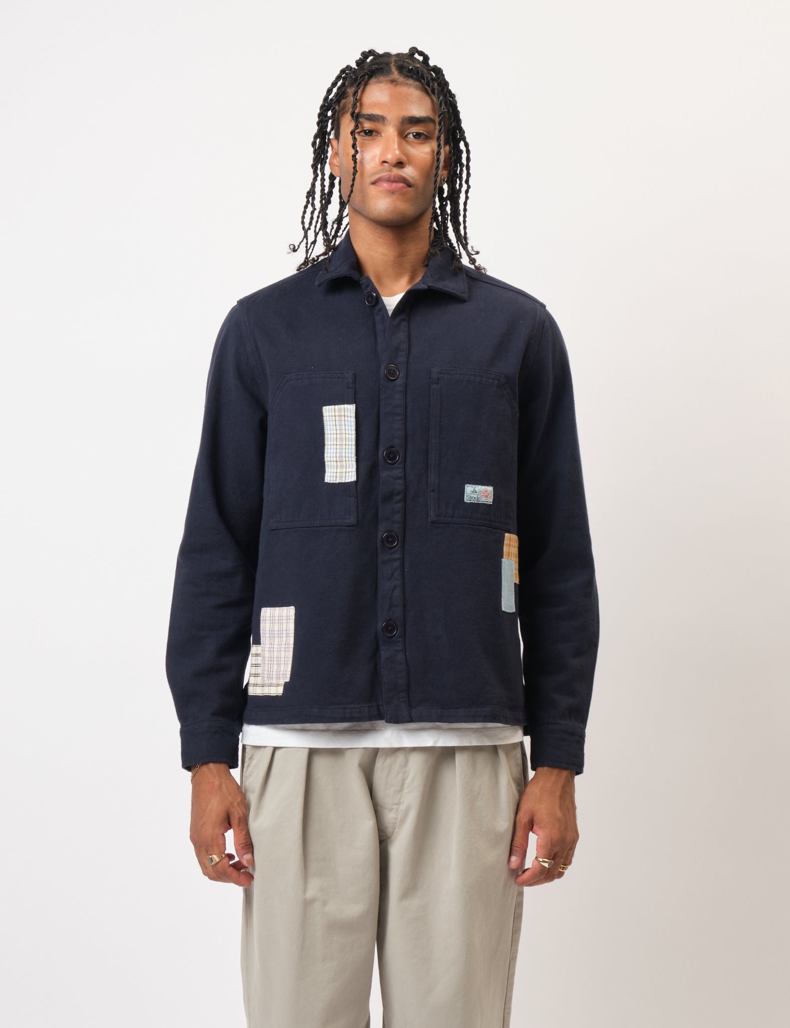 Bhode Map Pocket Overshirt (Patchwork) - Navy Blue