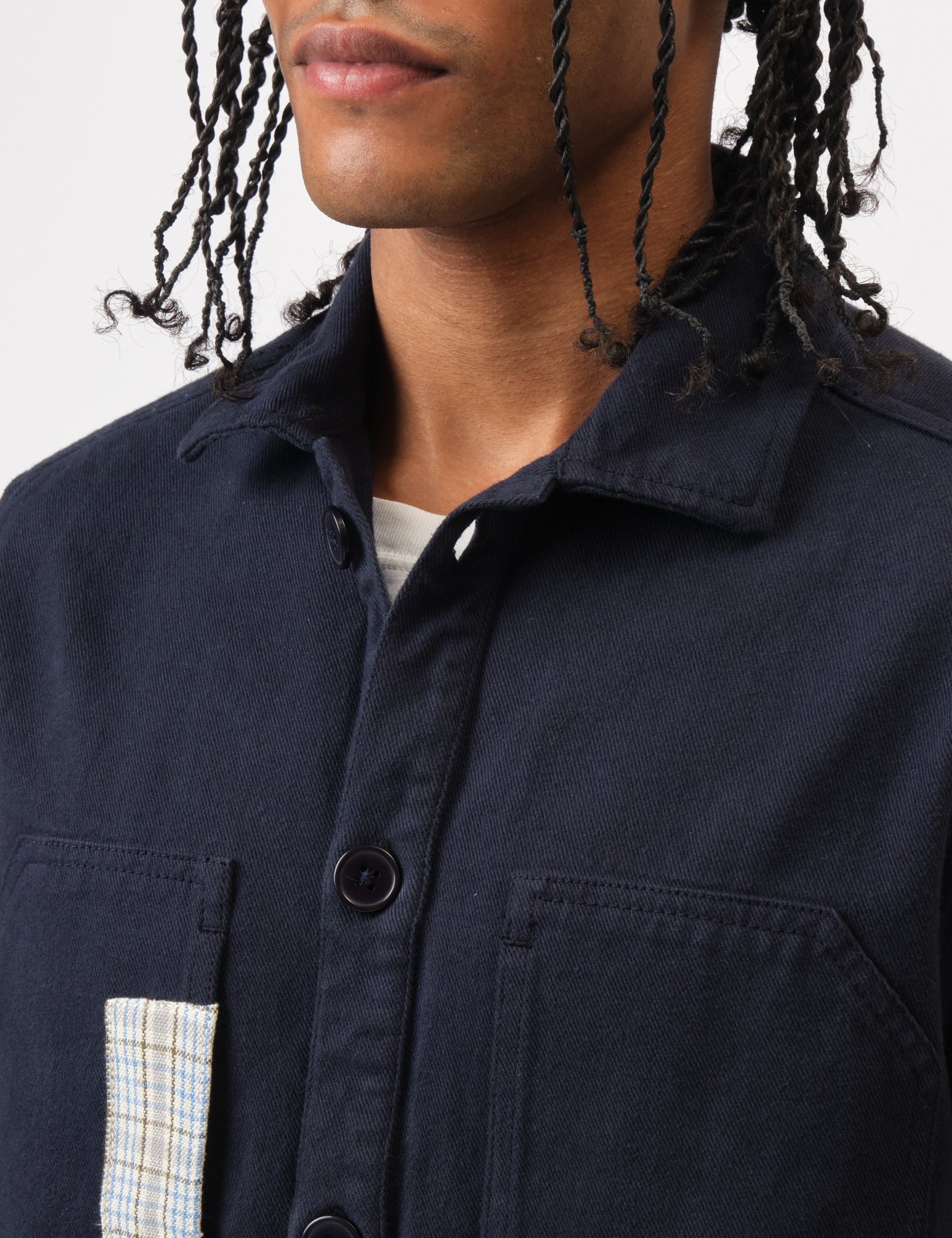 Bhode Map Pocket Overshirt (Patchwork) - Navy Blue