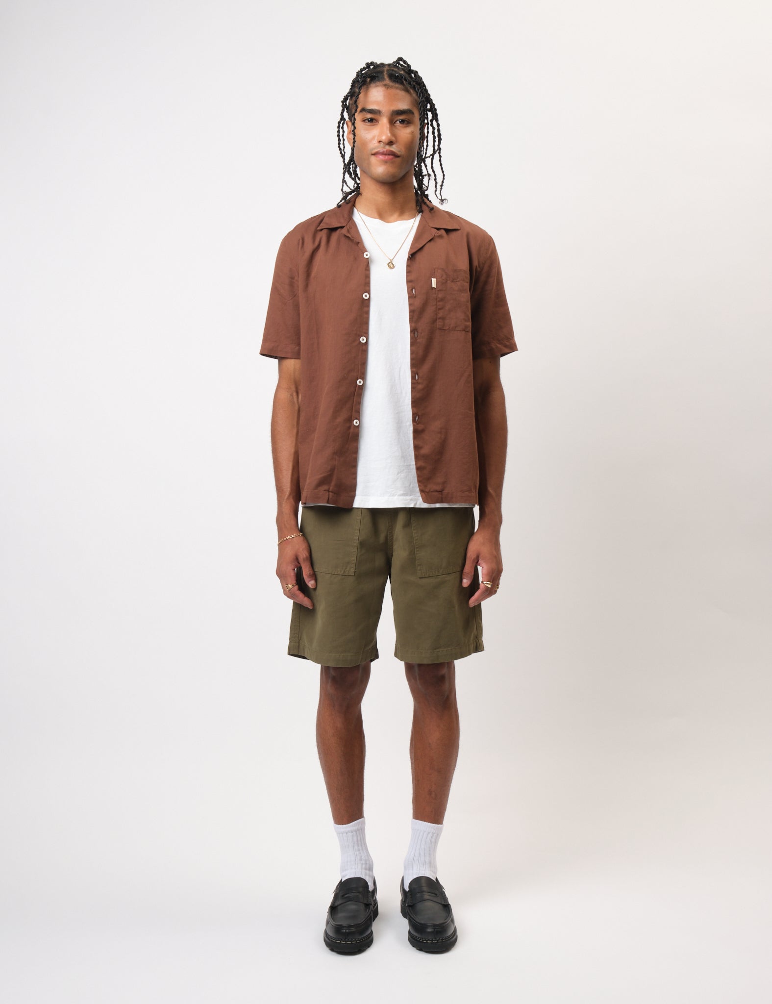 Bhode Cuca Short Sleeve Shirt (Linen) - Brown