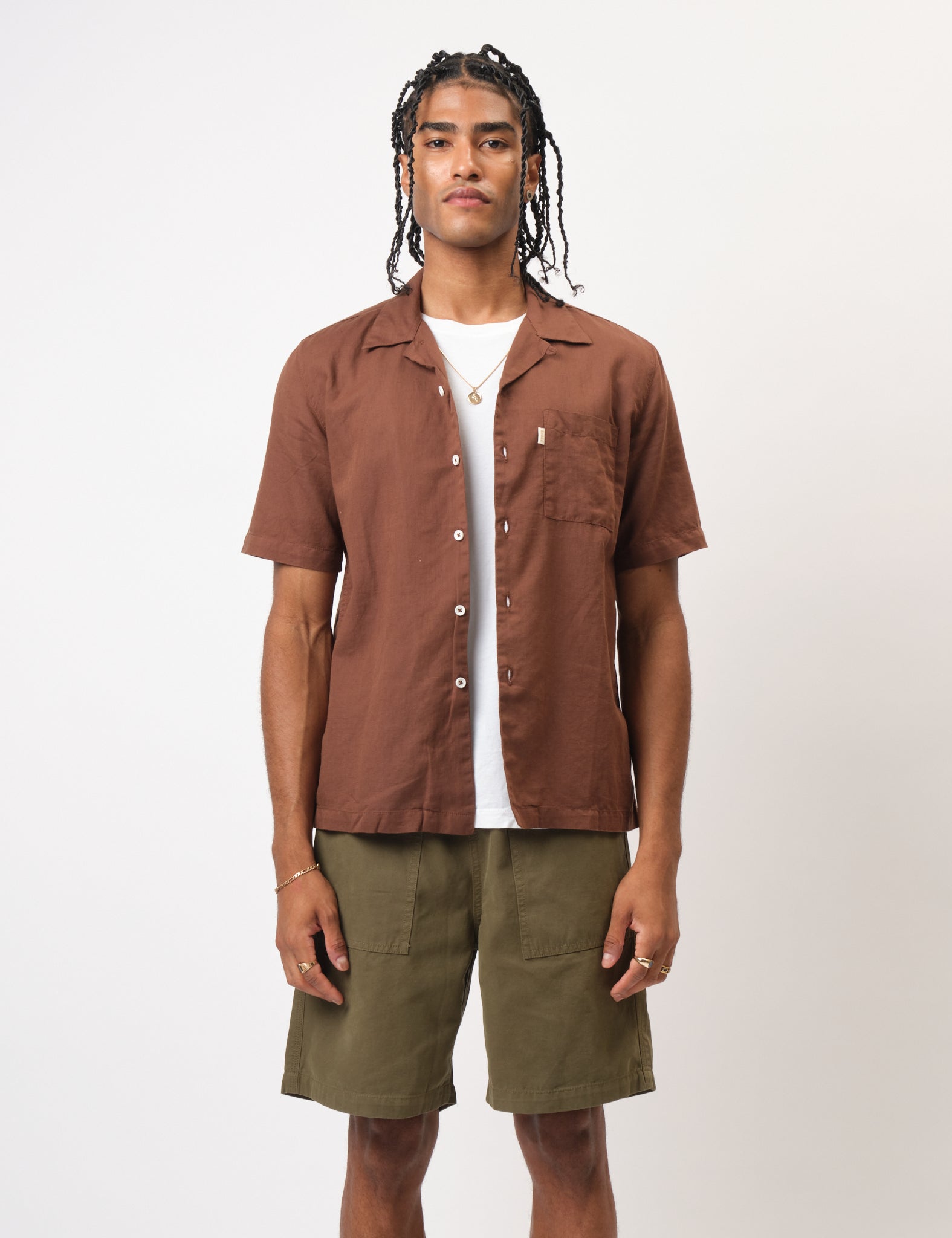 Bhode Cuca Short Sleeve Shirt (Linen) - Brown