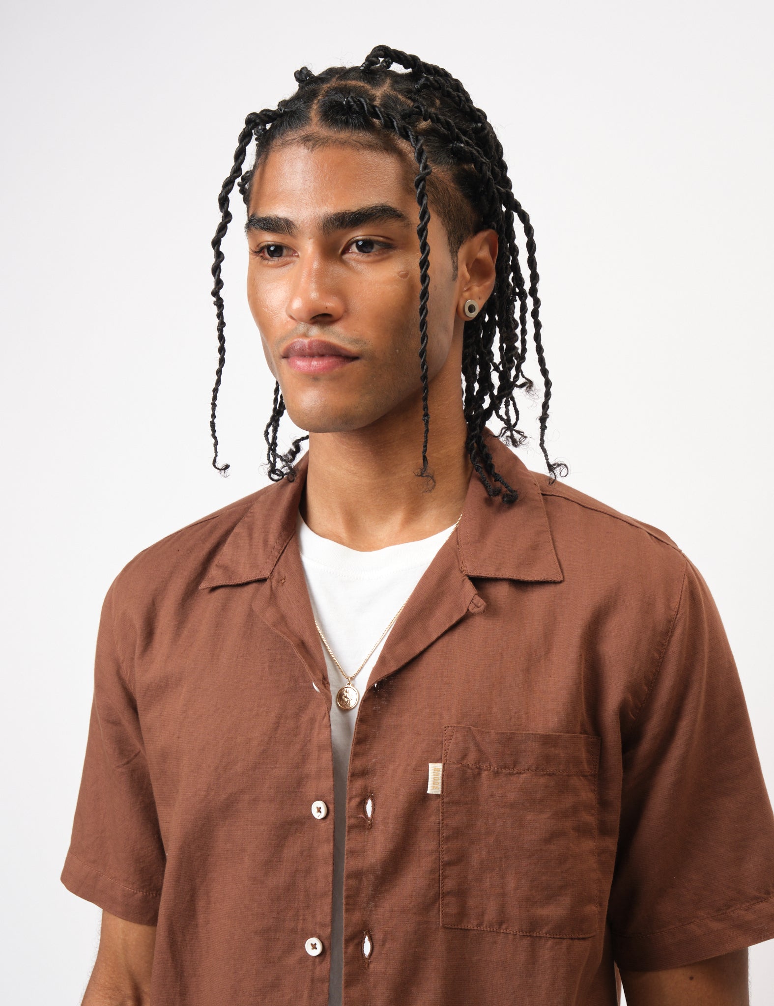 Bhode Cuca Short Sleeve Shirt (Linen) - Brown