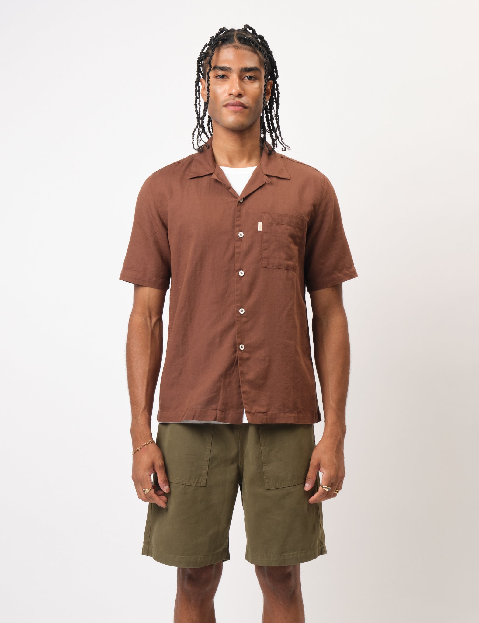 Bhode Cuca Short Sleeve Shirt (Linen) - Brown