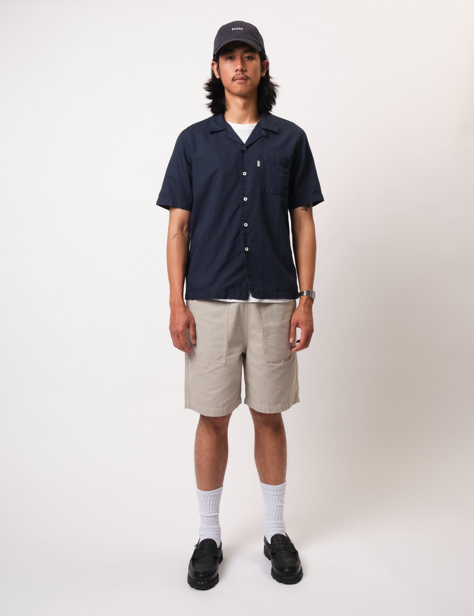 Bhode Cuca Short Sleeve Shirt (Linen) - Midnight Navy Blue