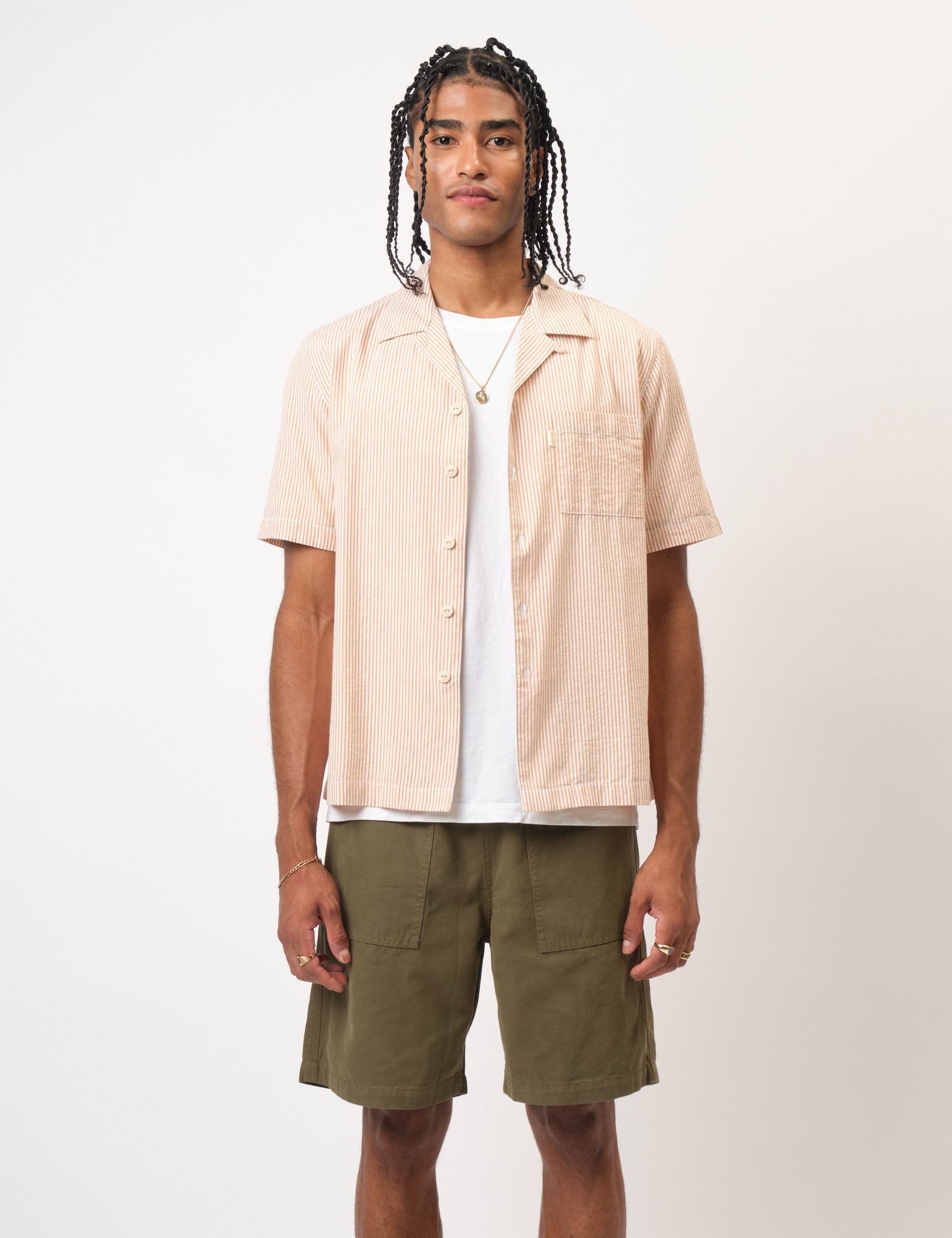 Bhode Cuca Seersucker Stripe Short Sleeve Shirt - Rust/White