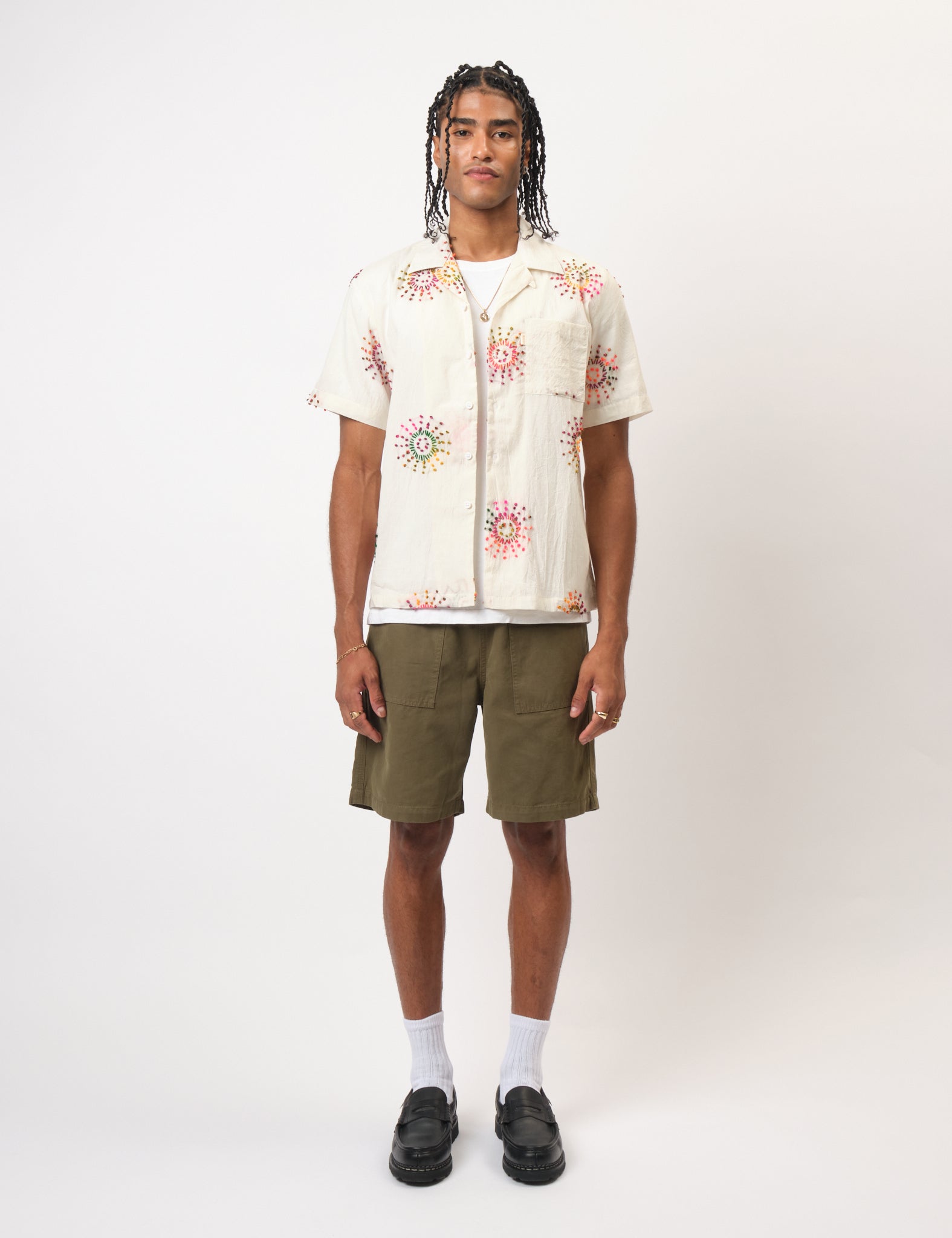 Bhode Knot Sun Hand Embroidered Shirt - Ivory White