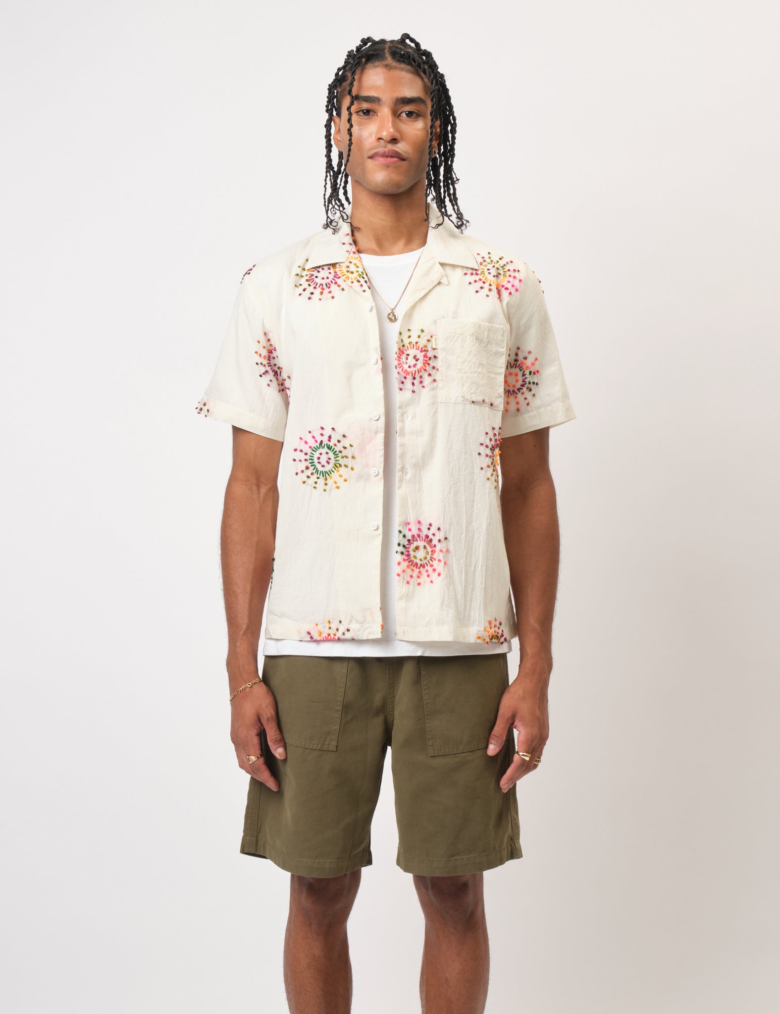 Bhode Knot Sun Hand Embroidered Shirt - Ivory White