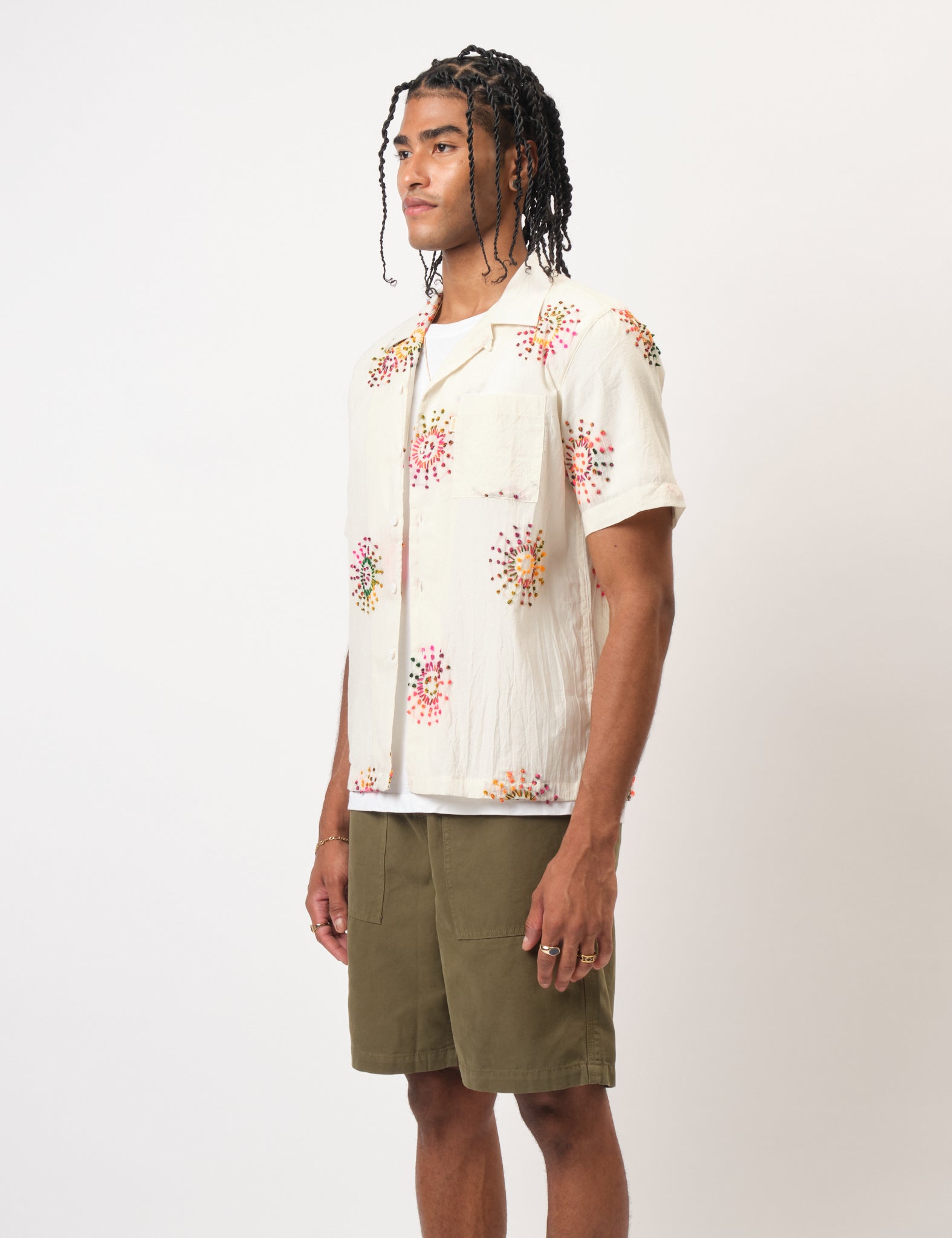 Bhode Knot Sun Hand Embroidered Shirt - Ivory White