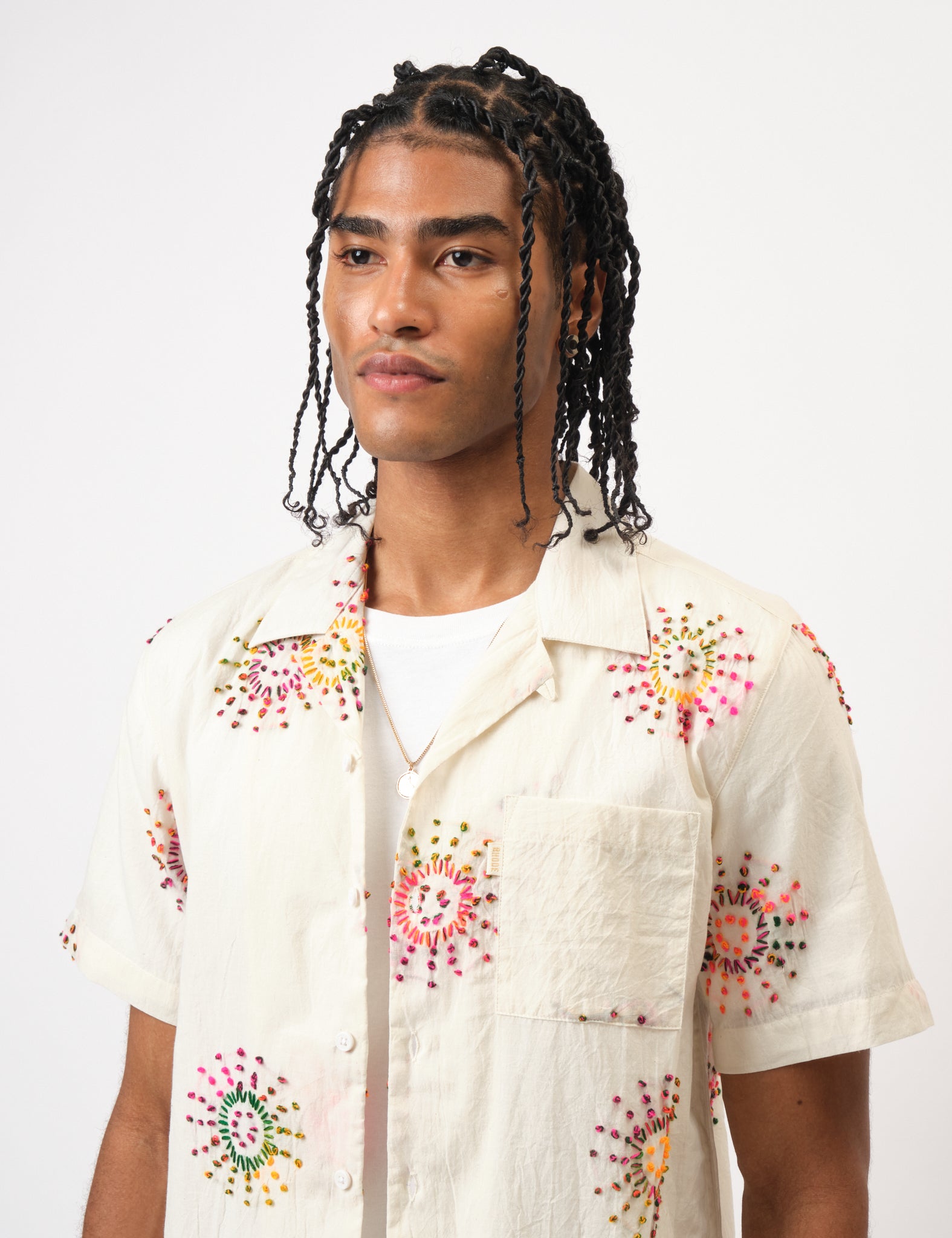 Bhode Knot Sun Hand Embroidered Shirt - Ivory White