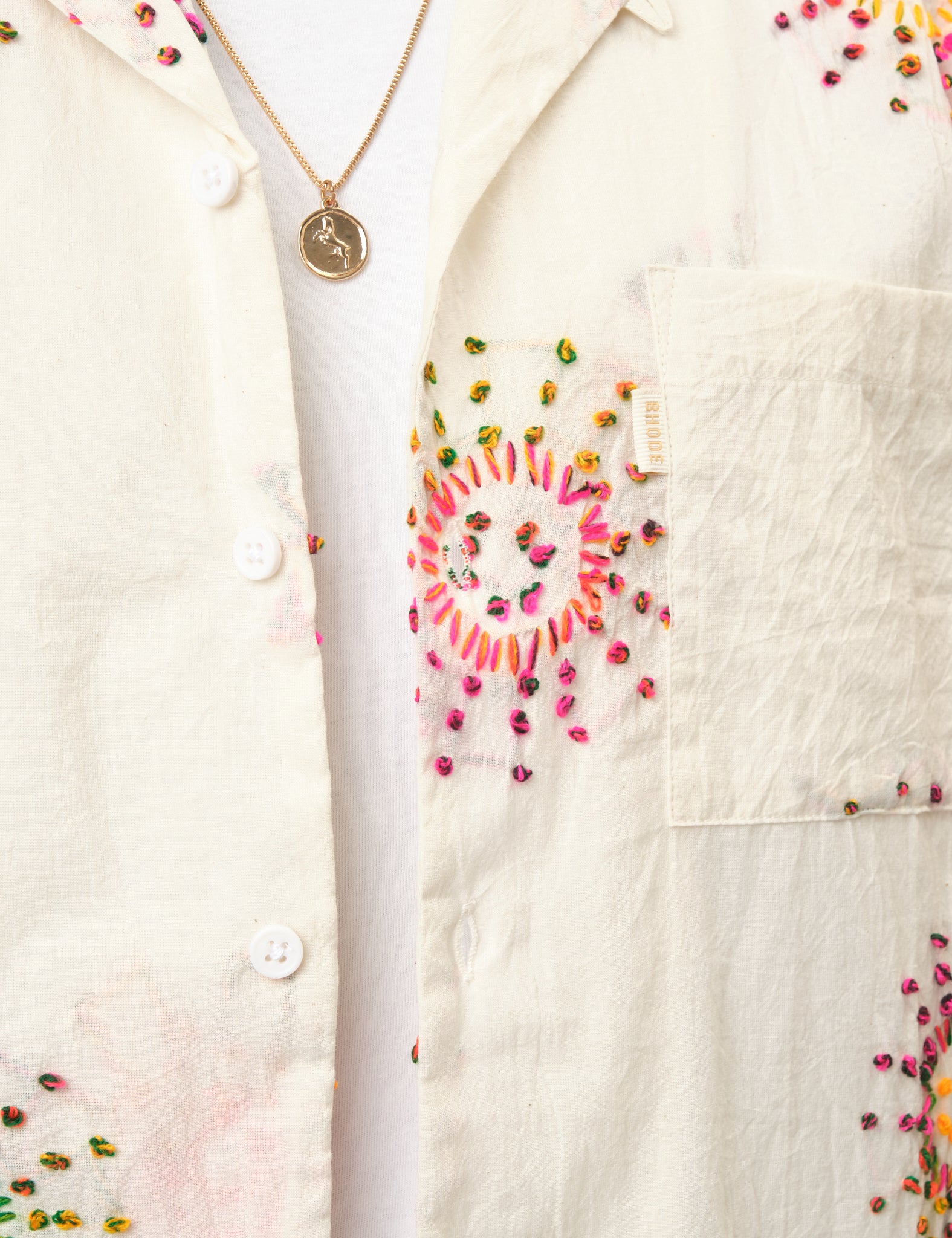 Bhode Knot Sun Hand Embroidered Shirt - Ivory White