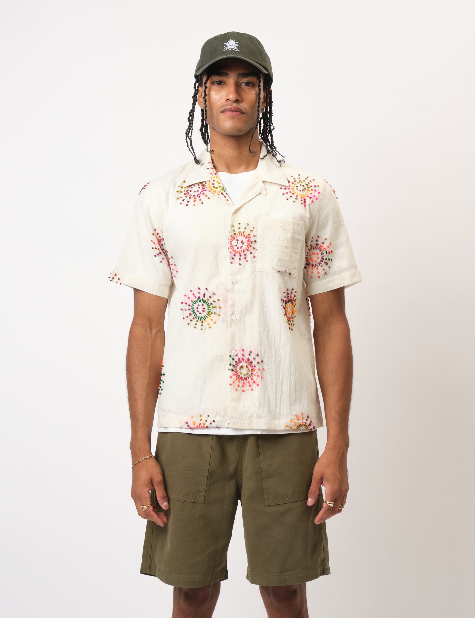Bhode Knot Sun Hand Embroidered Shirt - Ivory White