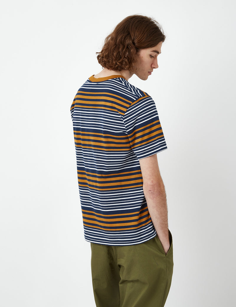 Bhode Shima Striped T-Shirt (Organic) - Navy/Cinnamon