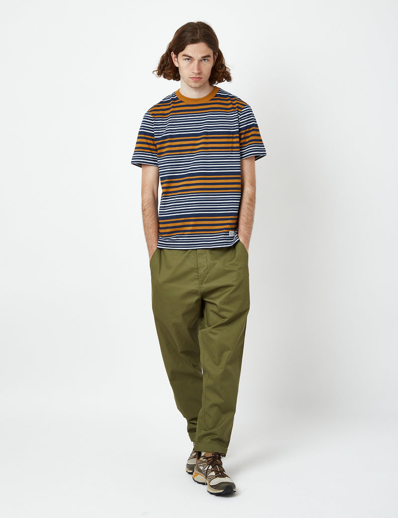 Bhode Shima Striped T-Shirt (Organic) - Navy/Cinnamon