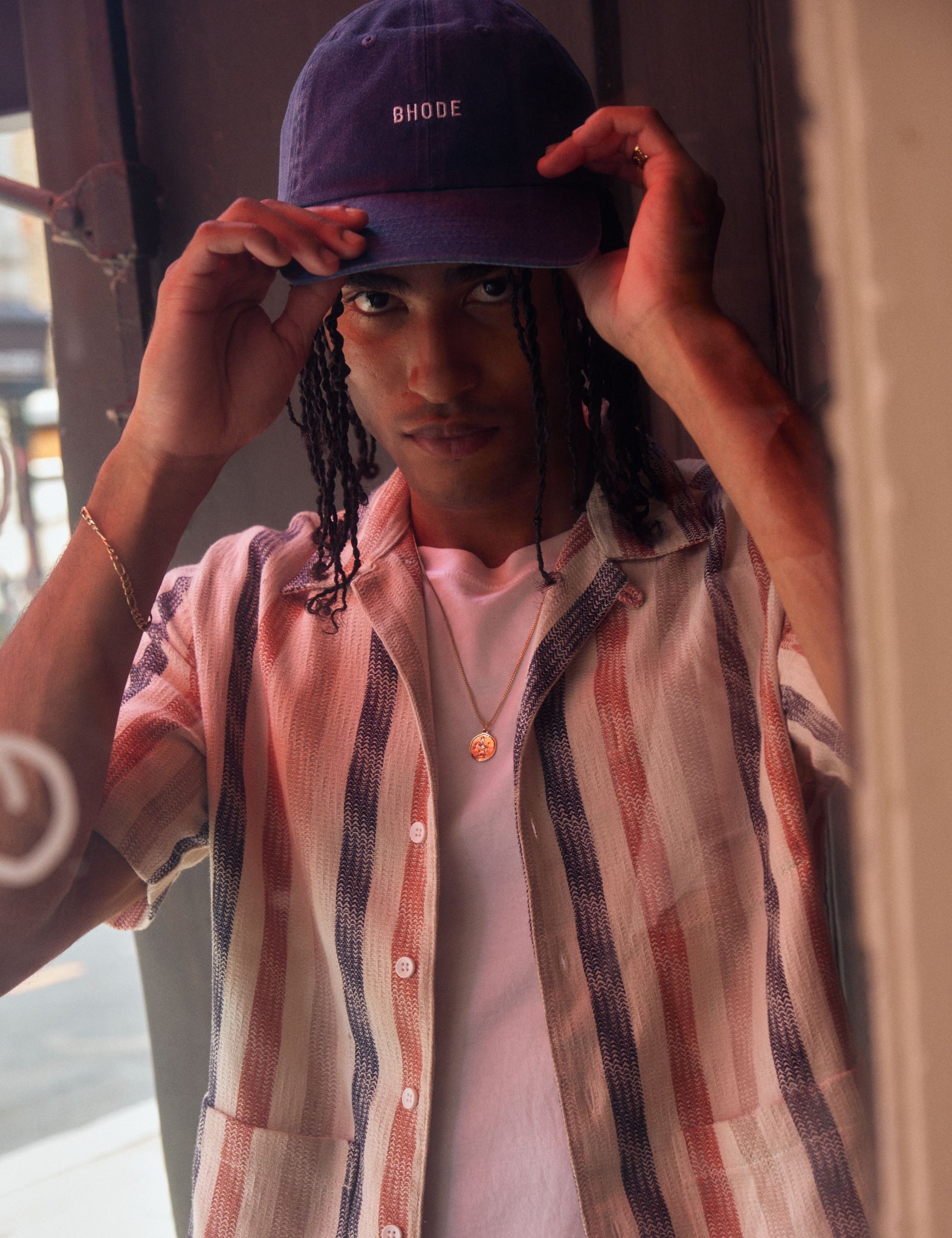 Bhode Cuban Stripe Short Sleeve Shirt - Stone