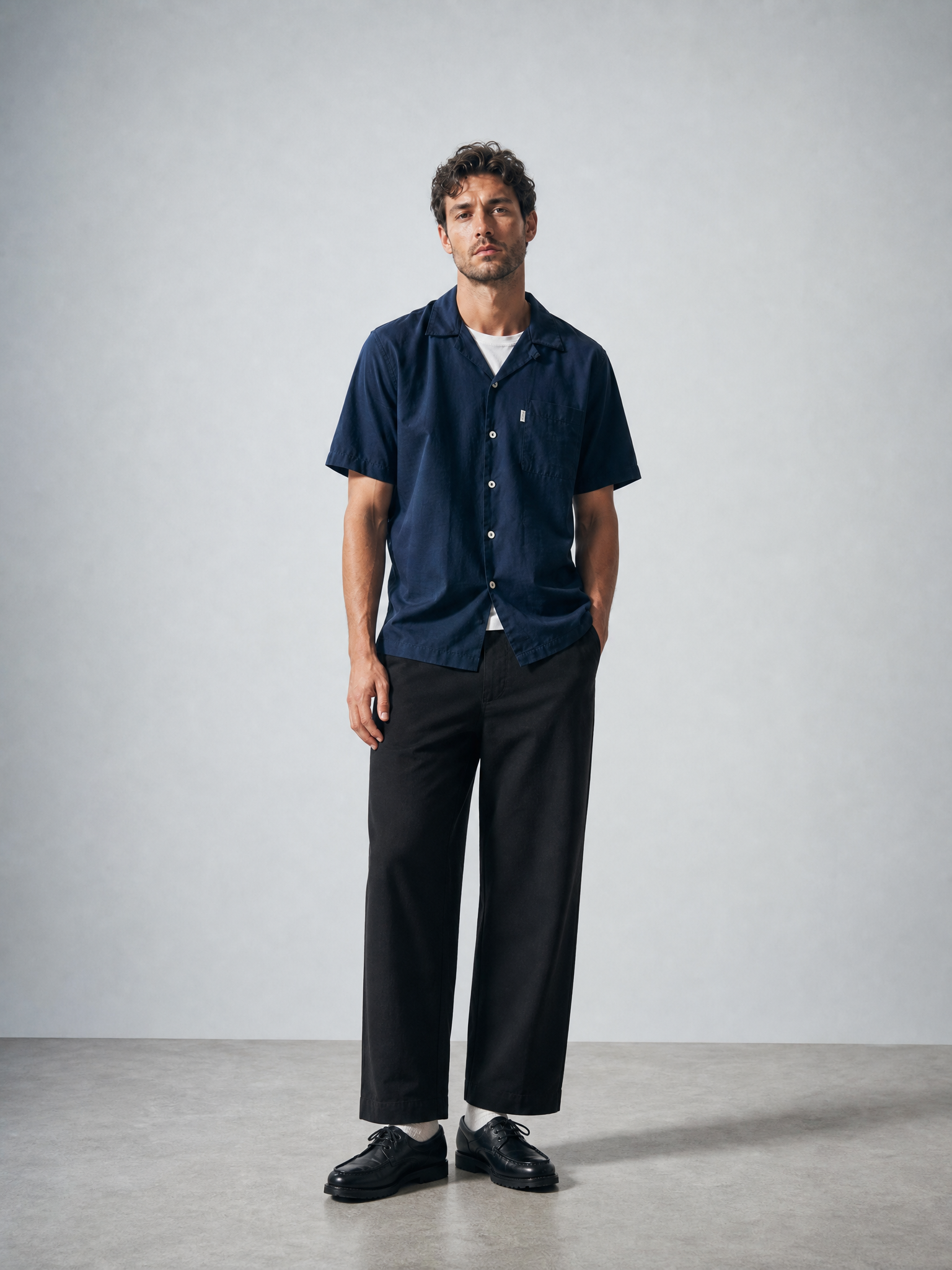 Bhode Cuca Short Sleeve Shirt (Linen) - Midnight Navy Blue