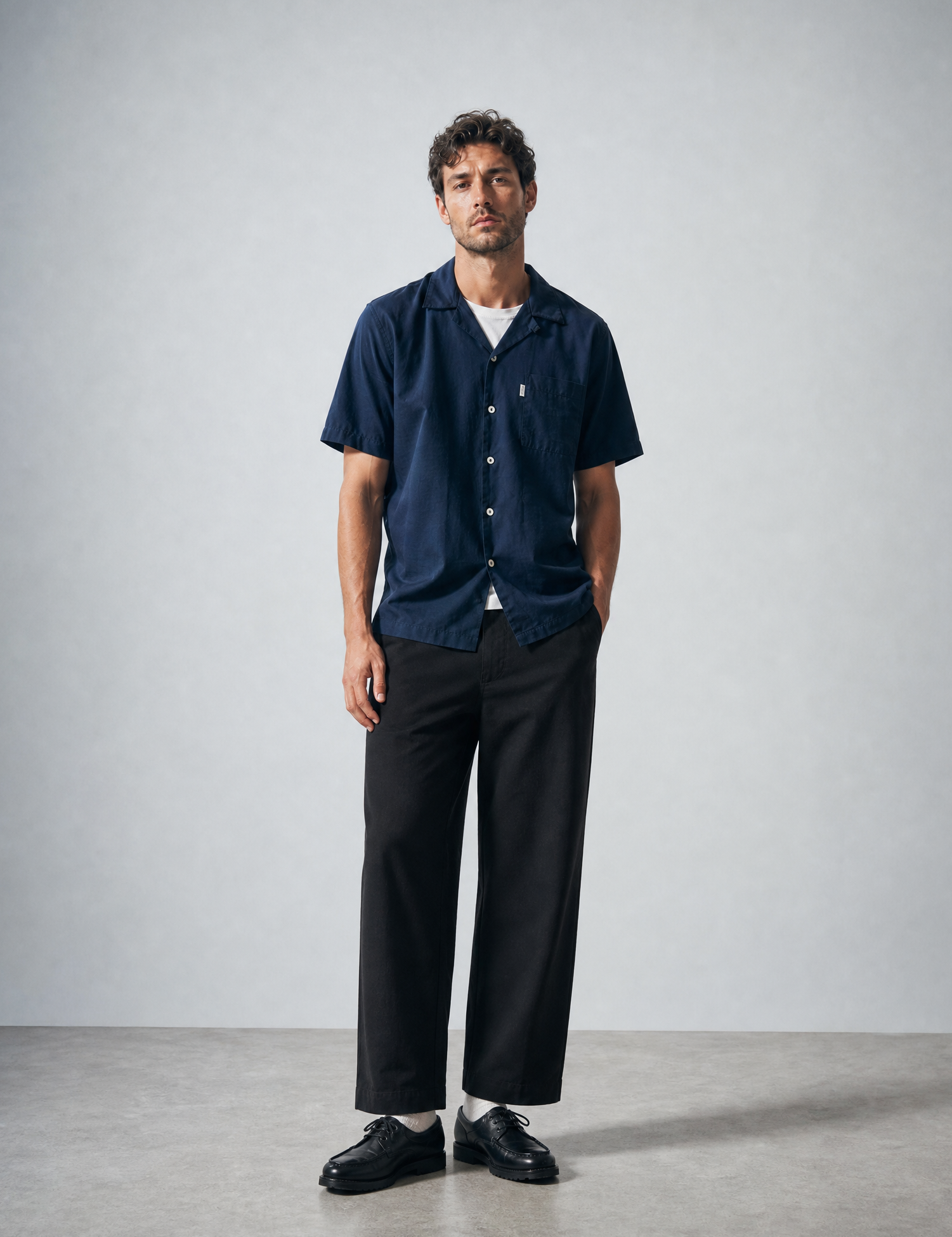 Bhode Cuca Short Sleeve Shirt (Linen) - Midnight Navy Blue