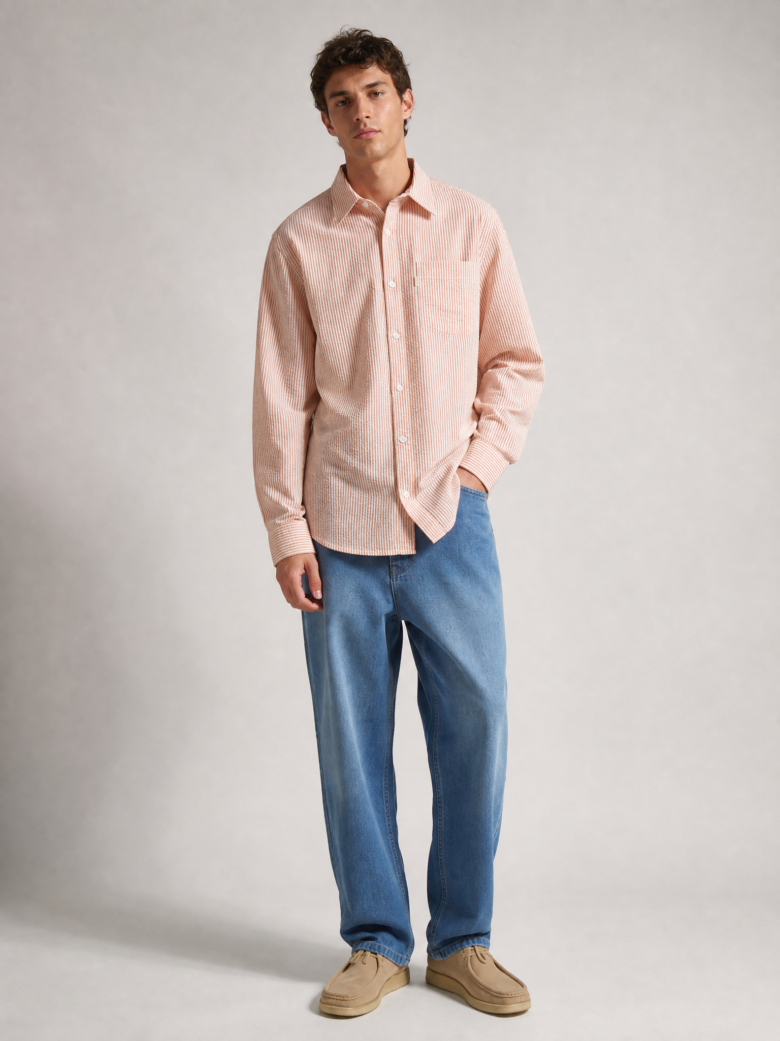 Bhode Box Seersucker Shirt - White/Rust