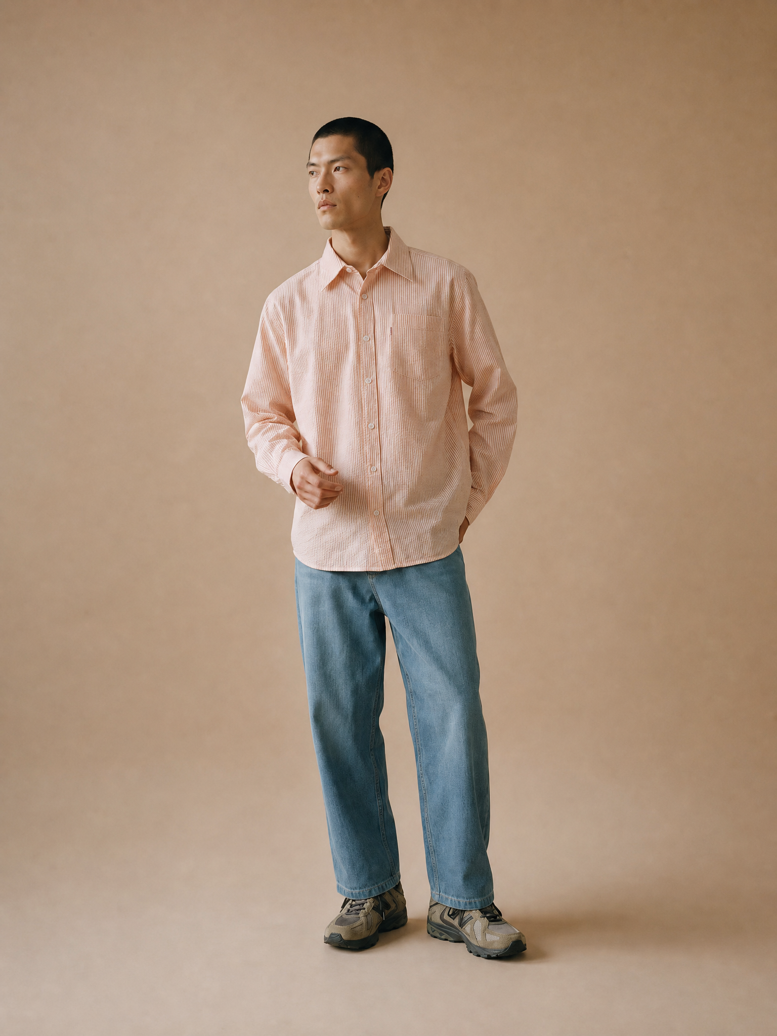 Bhode Box Seersucker Shirt - White/Rust