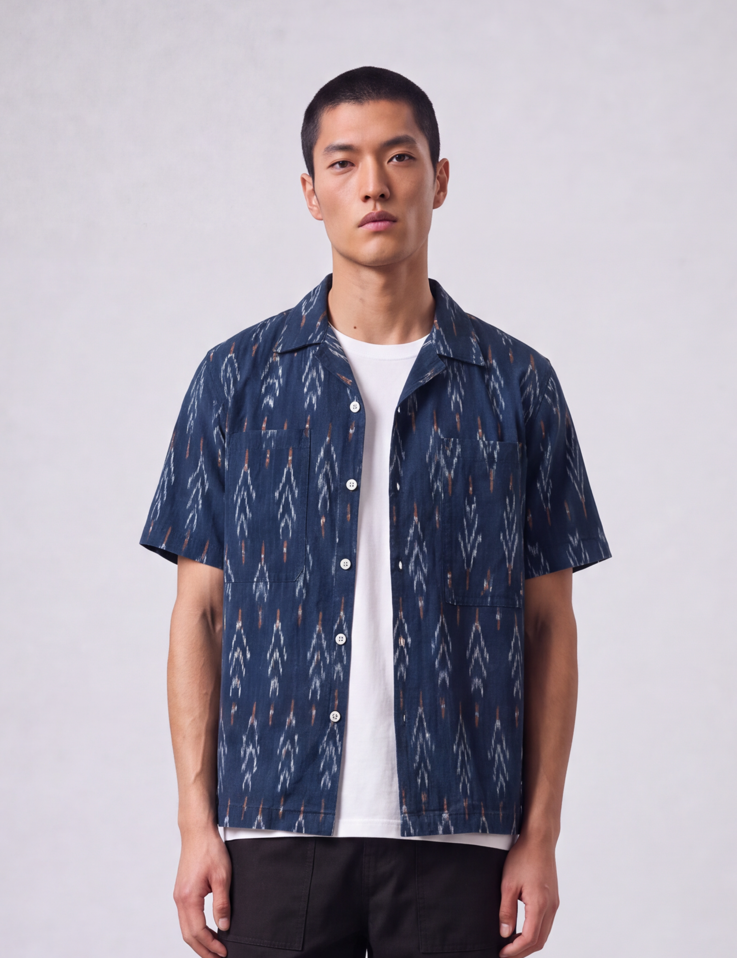 Bhode Ikat Short Sleeve Shirt (Hand Loom) - Navy Blue