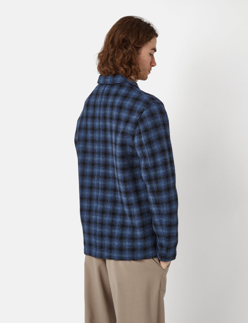Bhode Chore 3D Check Jacket (Merino Wool) - Navy Blue