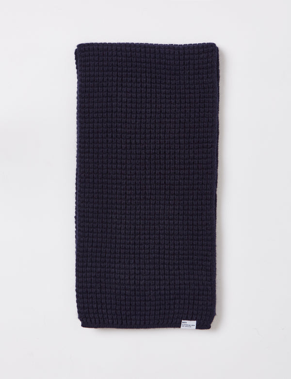 Bhode Bute Pineapple Stitch Scarf (Lambswool) - Navy Blue