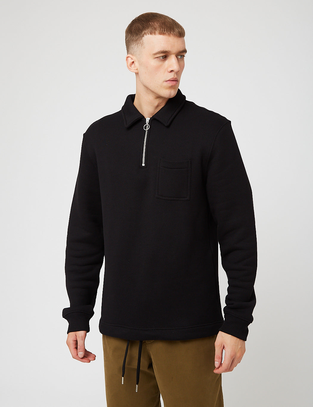 Bhode Everyday Half-Zip Collar Sweatshirt (Loopback) - Black