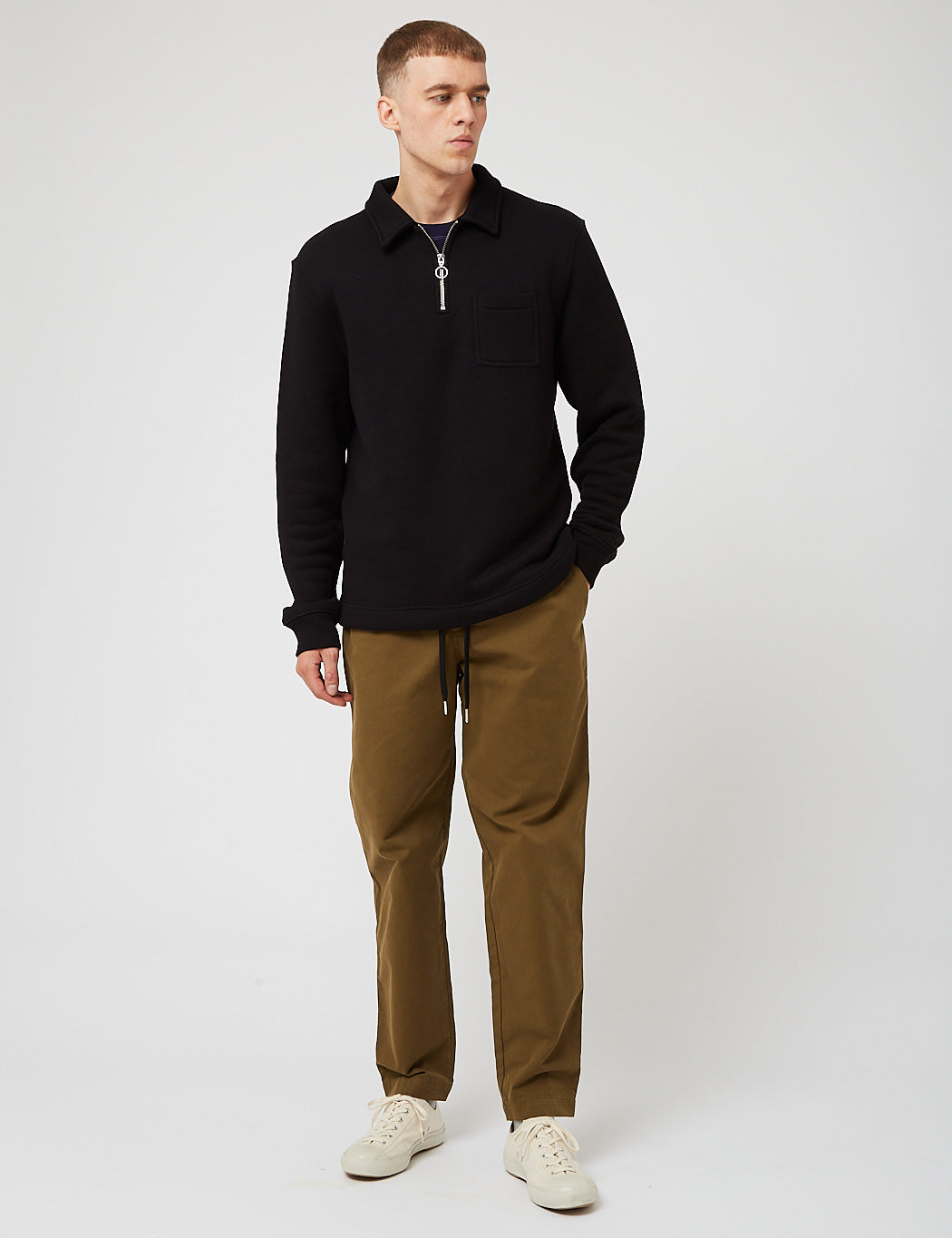 Bhode Everyday Half-Zip Collar Sweatshirt (Loopback) - Black