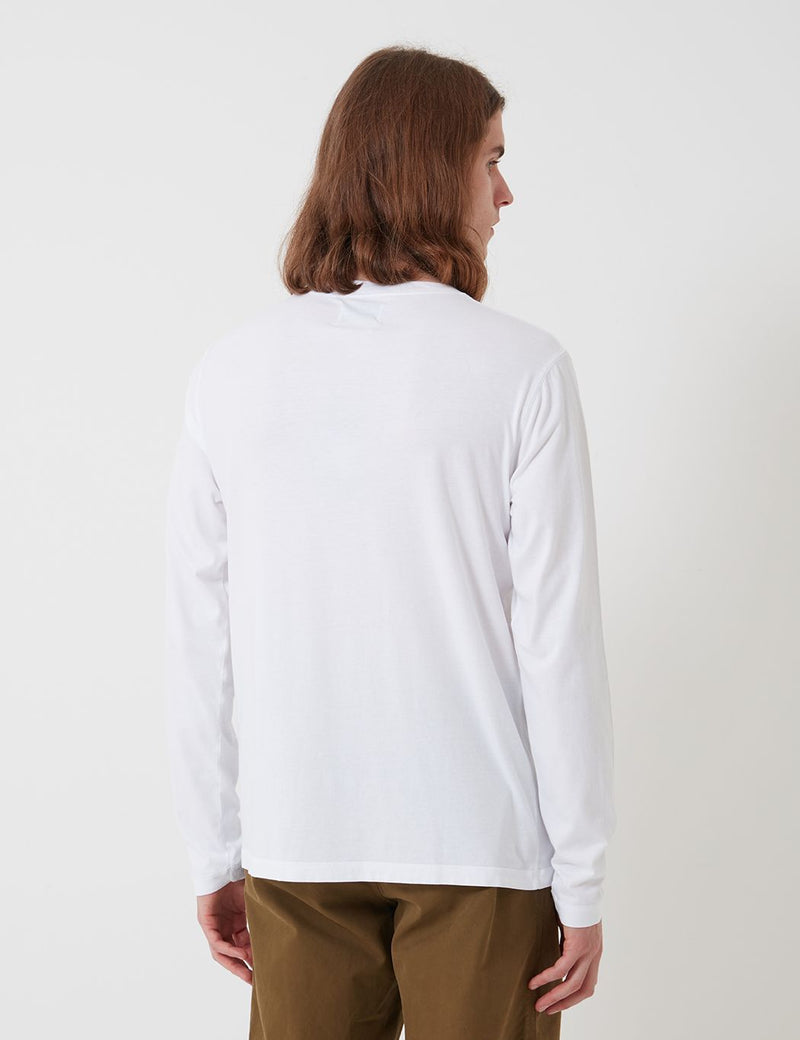 Bhode Besuto Pocket Long Sleeve T-Shirt - White (Organic Cotton, 165gsm)