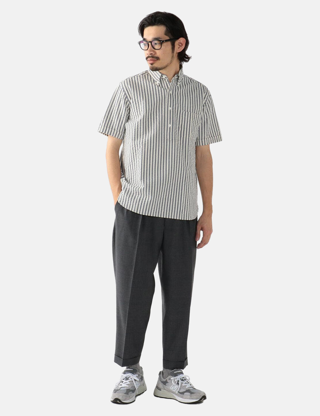 Beams Plus B.D Short Sleeve Pullover Shirt (Seersucker) - Indigo Blue — BHODE