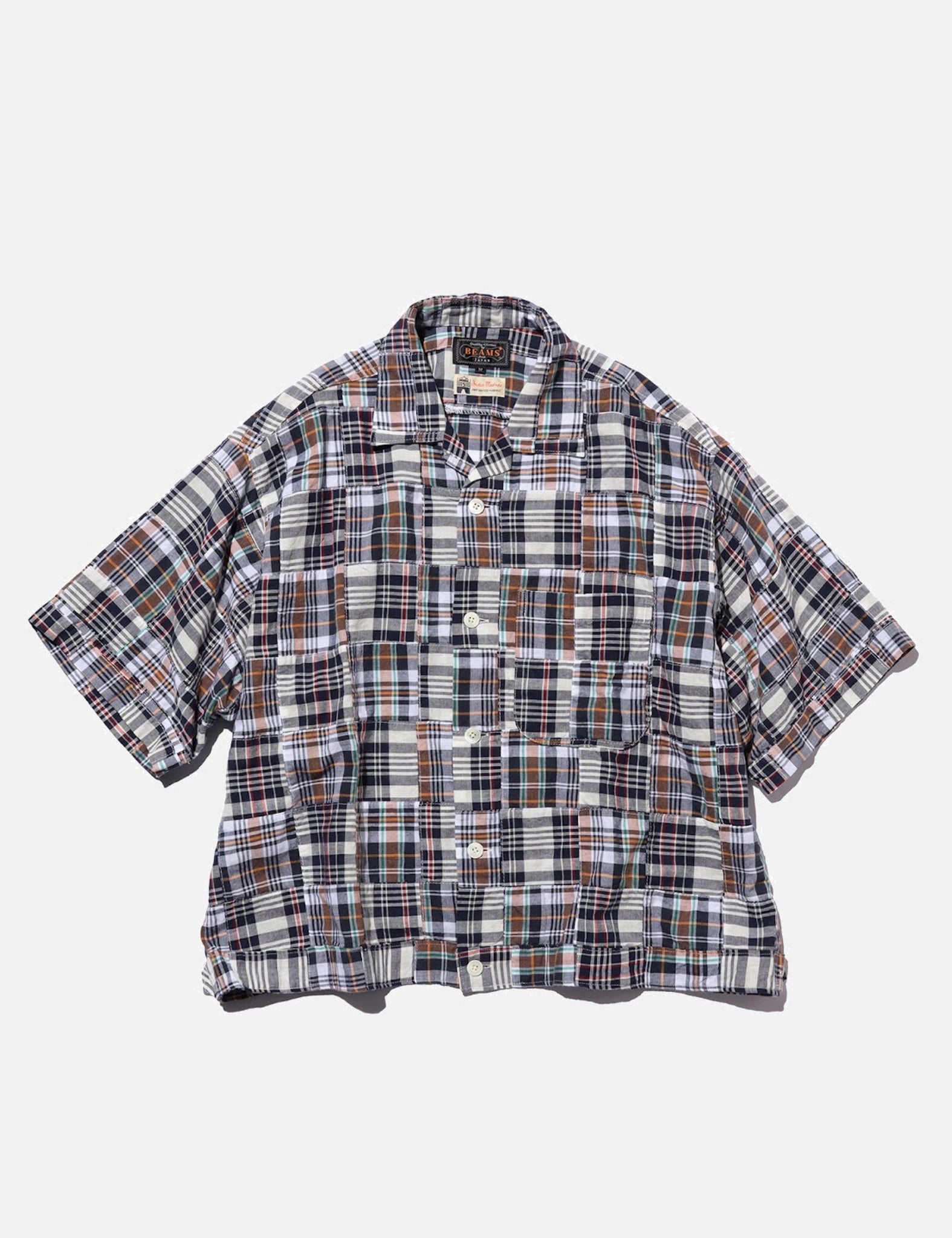 Beams Plus Cabana Boy-SHT Patchwork Madras Shirt - Navy Blue — BHODE