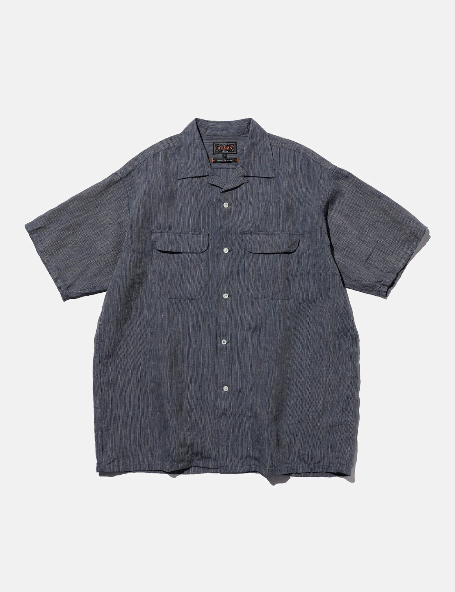 Beams Plus Open Collar Indigo Linen Stripe Shirt - Indigo Blue — BHODE